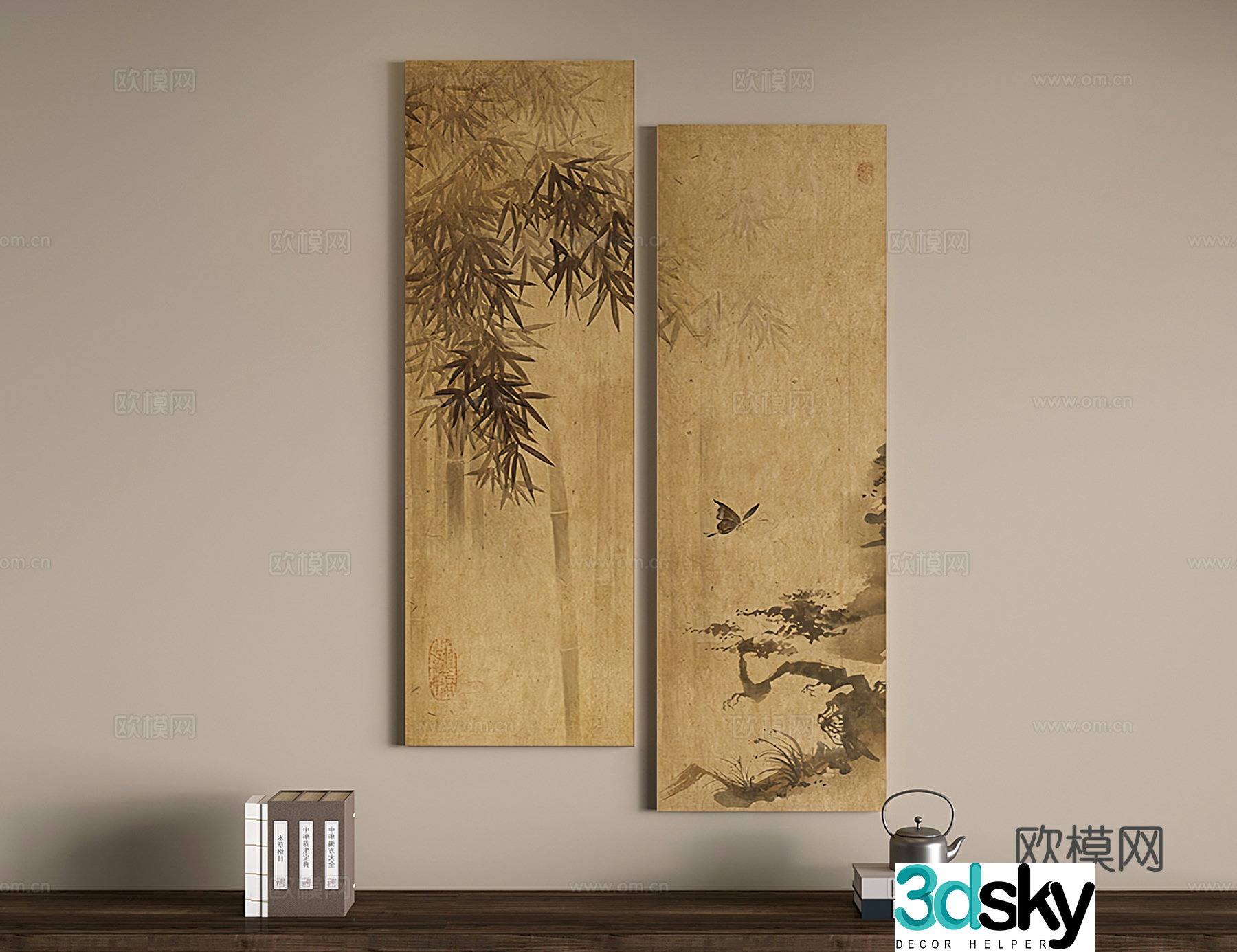 New Chinese style ancient hanging paintings Zen decorative paintings Song Dynasty plant paintings bamboo 3D model