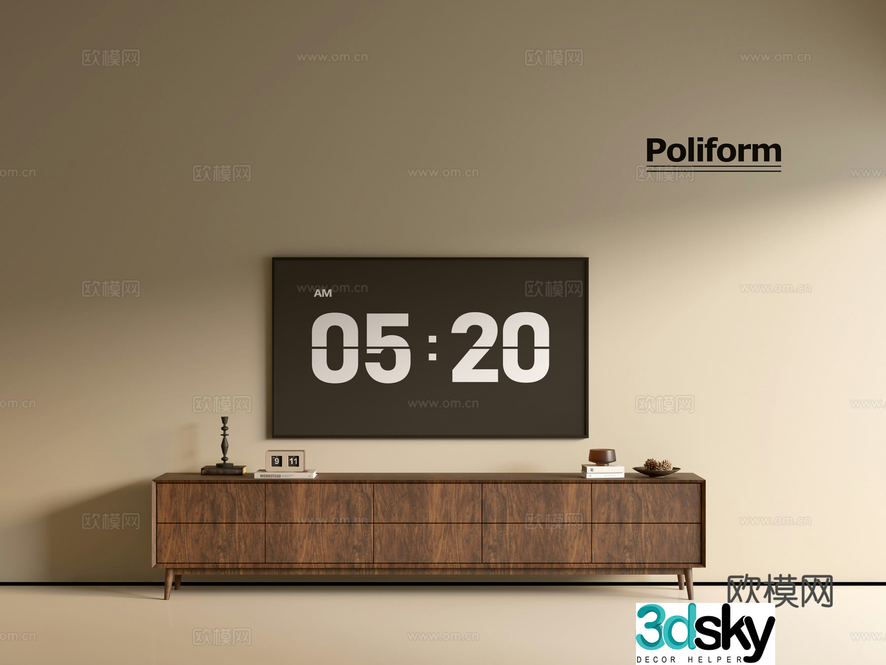 Modern wood grain TV cabinet simple side cabinet chest of drawers low cabinet whole cabinet side cabinet balcony 3D model