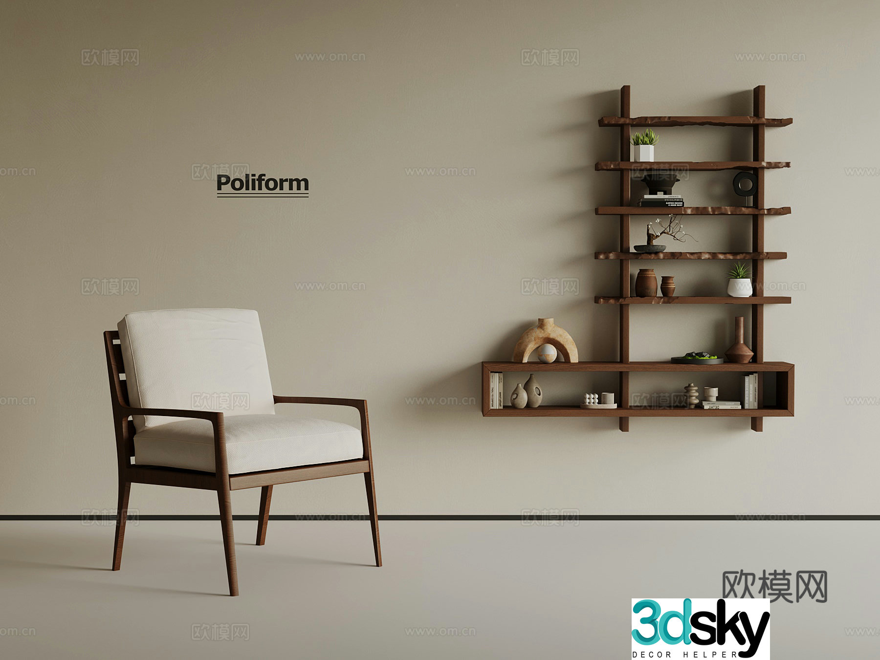 Middle style storage rack leisure chair 3d model