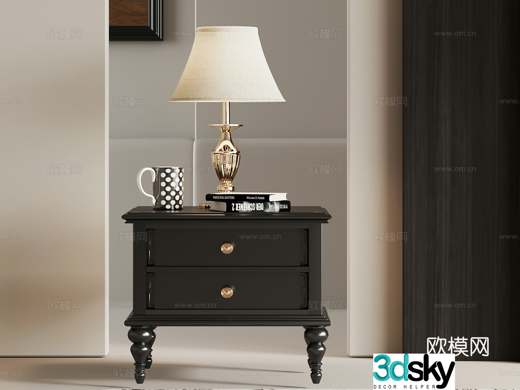 023 Bedside Table French Bedside Table 3D Model