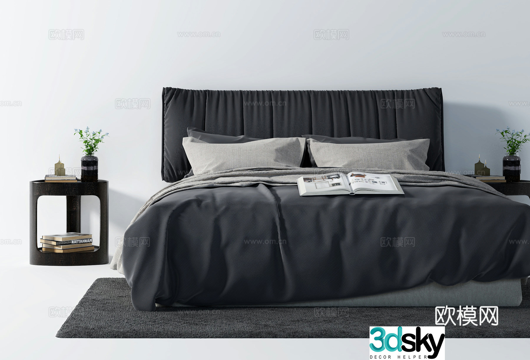 Modern double bedding nightstand combination 3D model