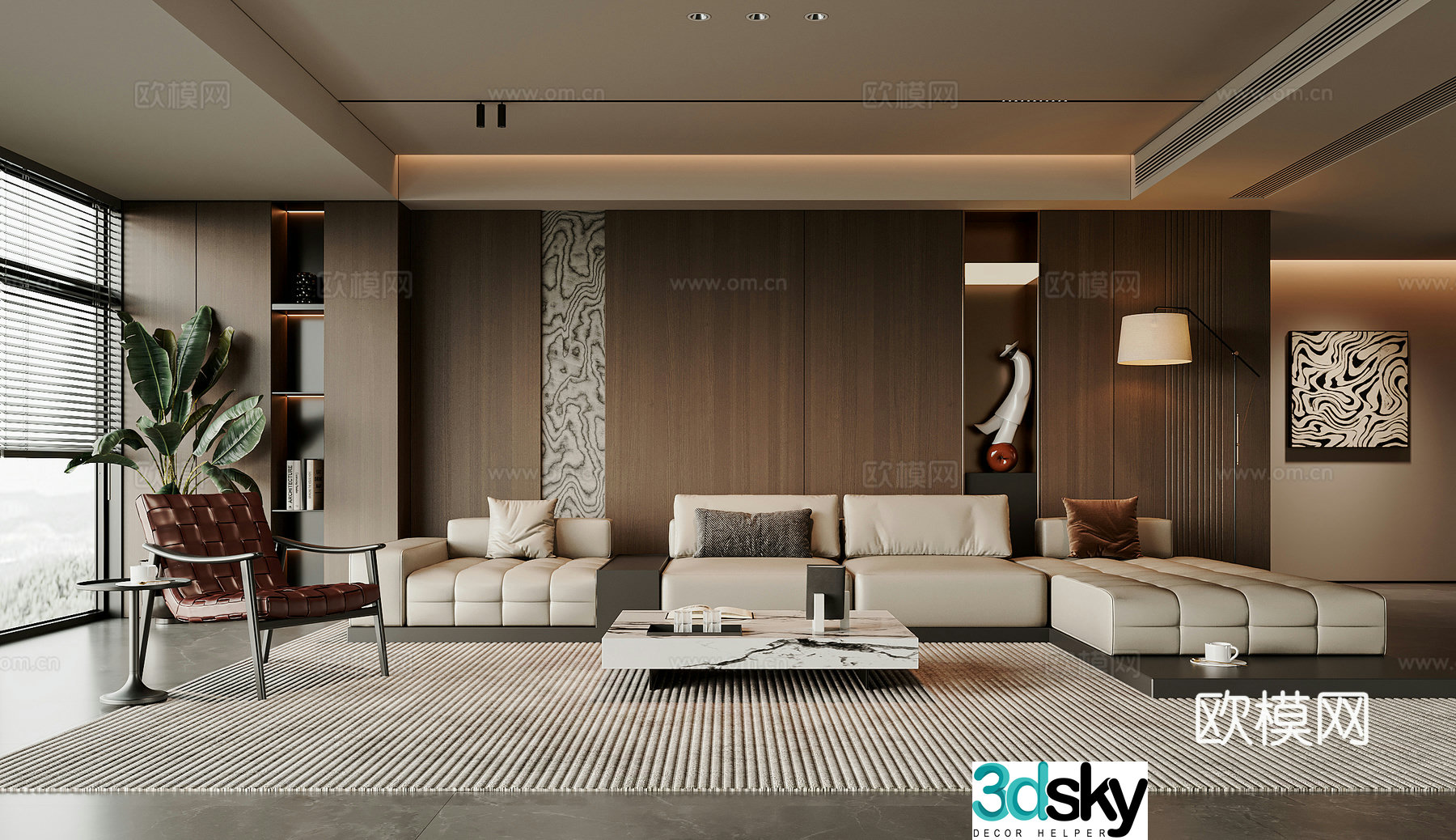 Modern Italian living room sofa coffee table combination leisure chair sofa background wall floor lamp coffee table 3d model