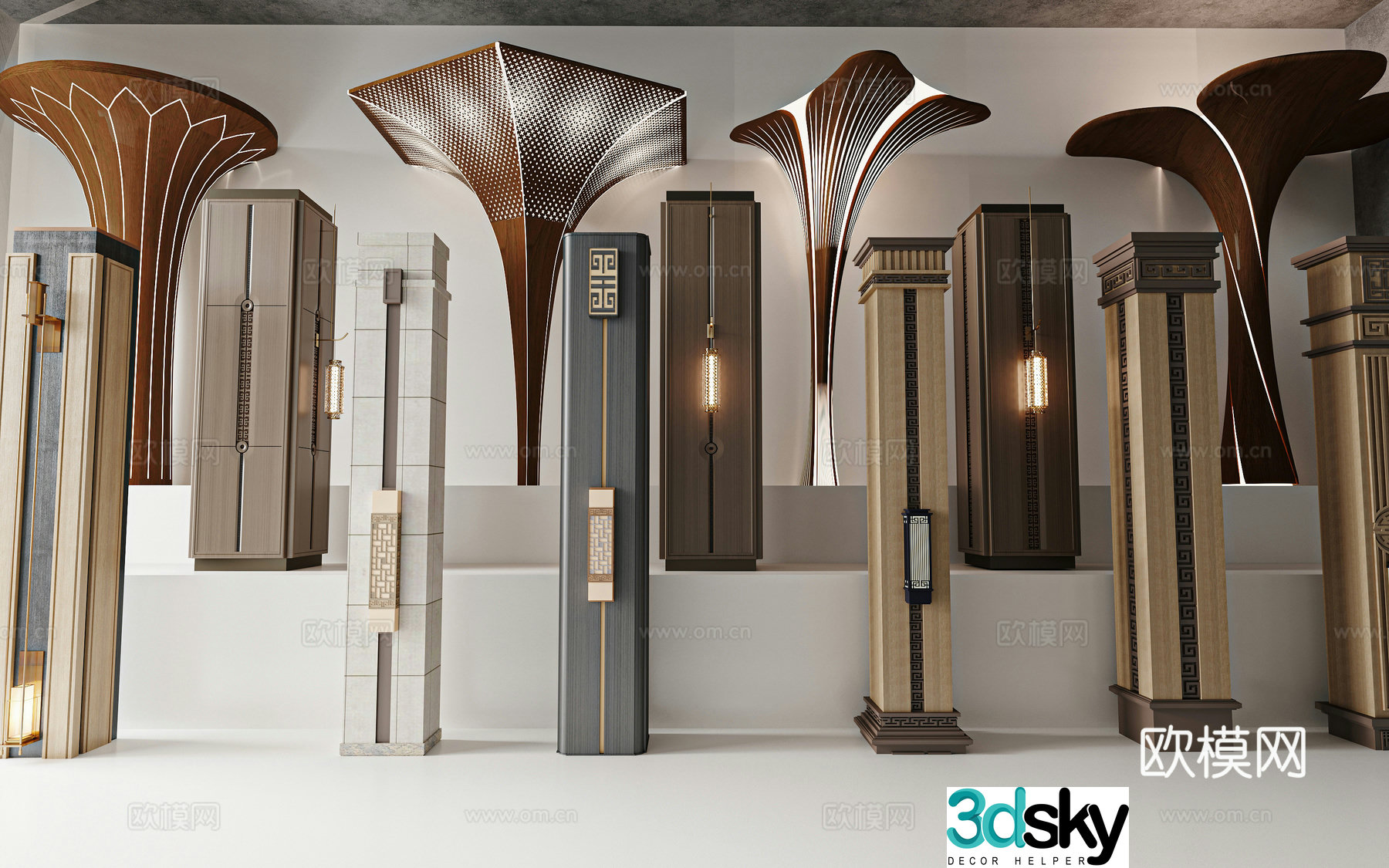 New Chinese column special-shaped column decorative column 3D model