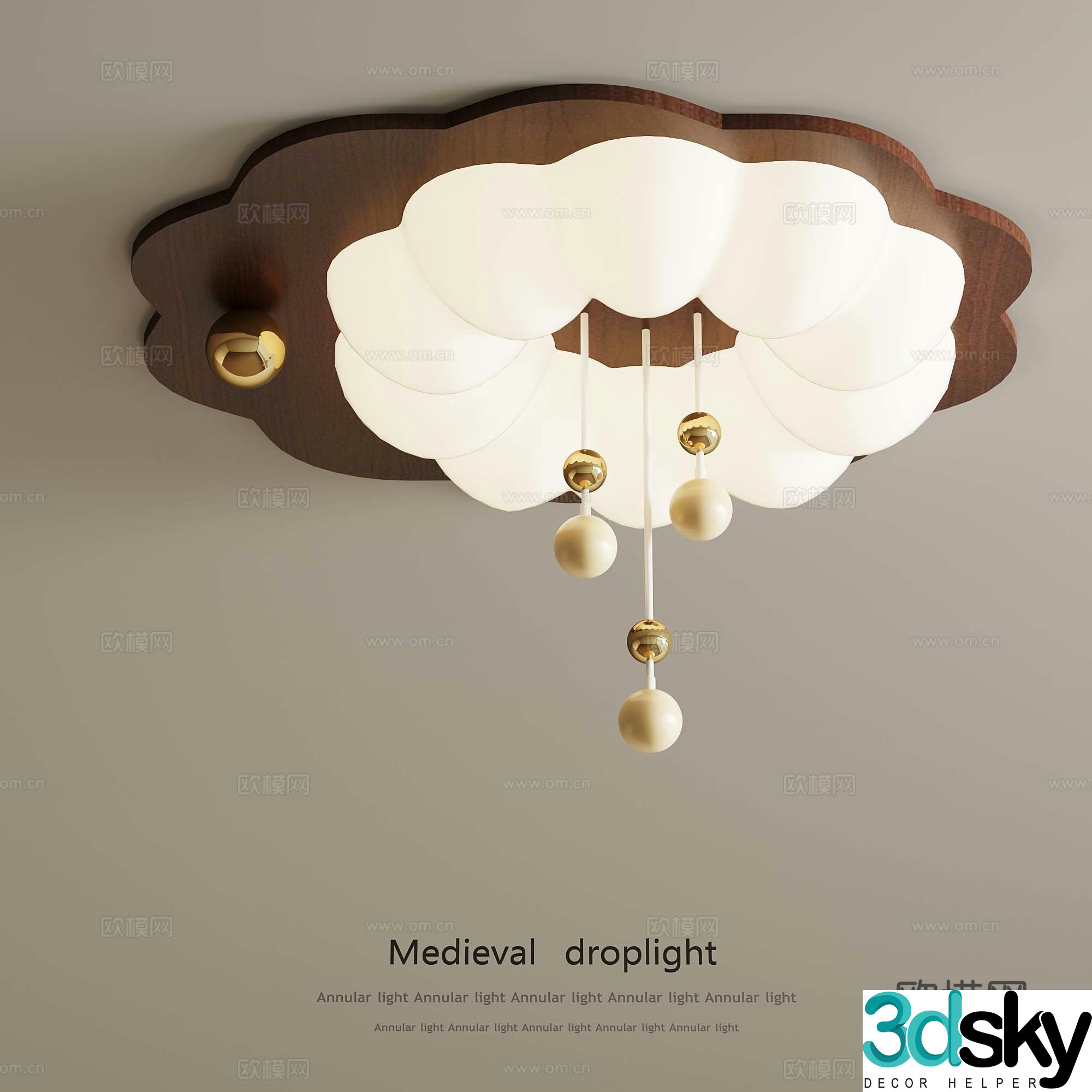 36 French Cream Ceiling Light 3D Model
