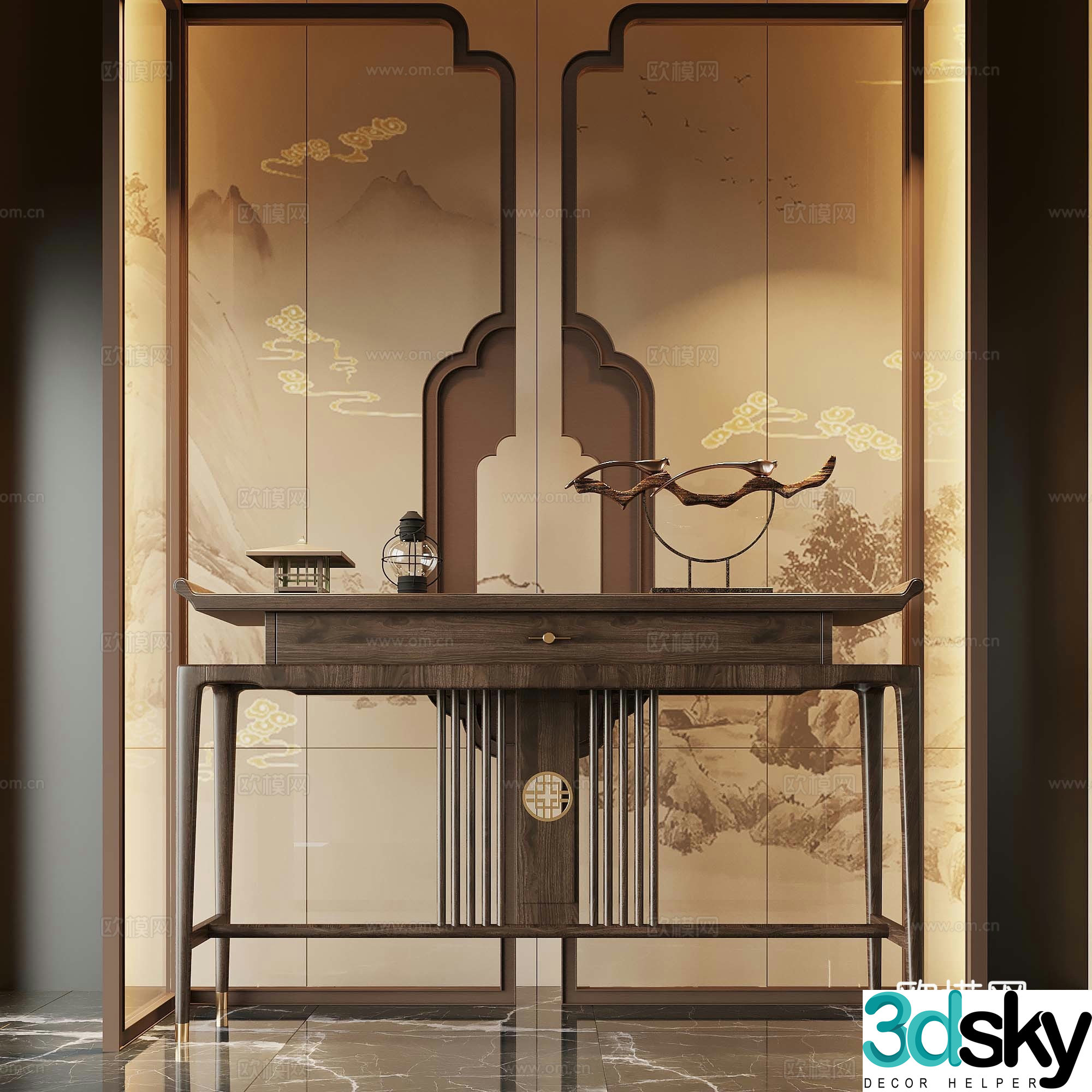 29 new Chinese style end view cabinet 3D model of entrance cabinet