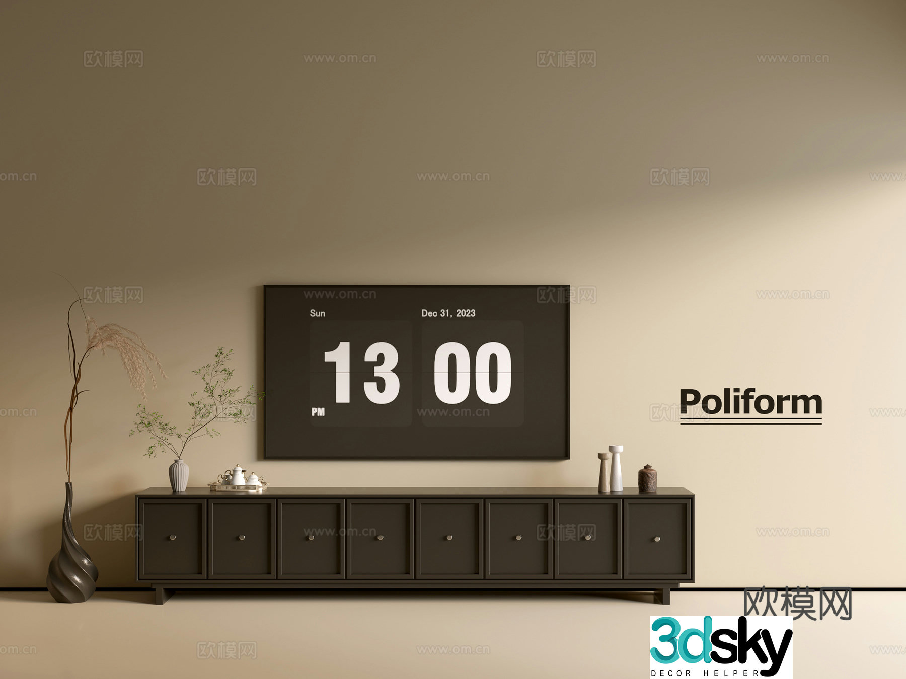 Modern black TV cabinet ins style minimalist wind cabinet whole cabinet sideboard balcony cabinet 3d model