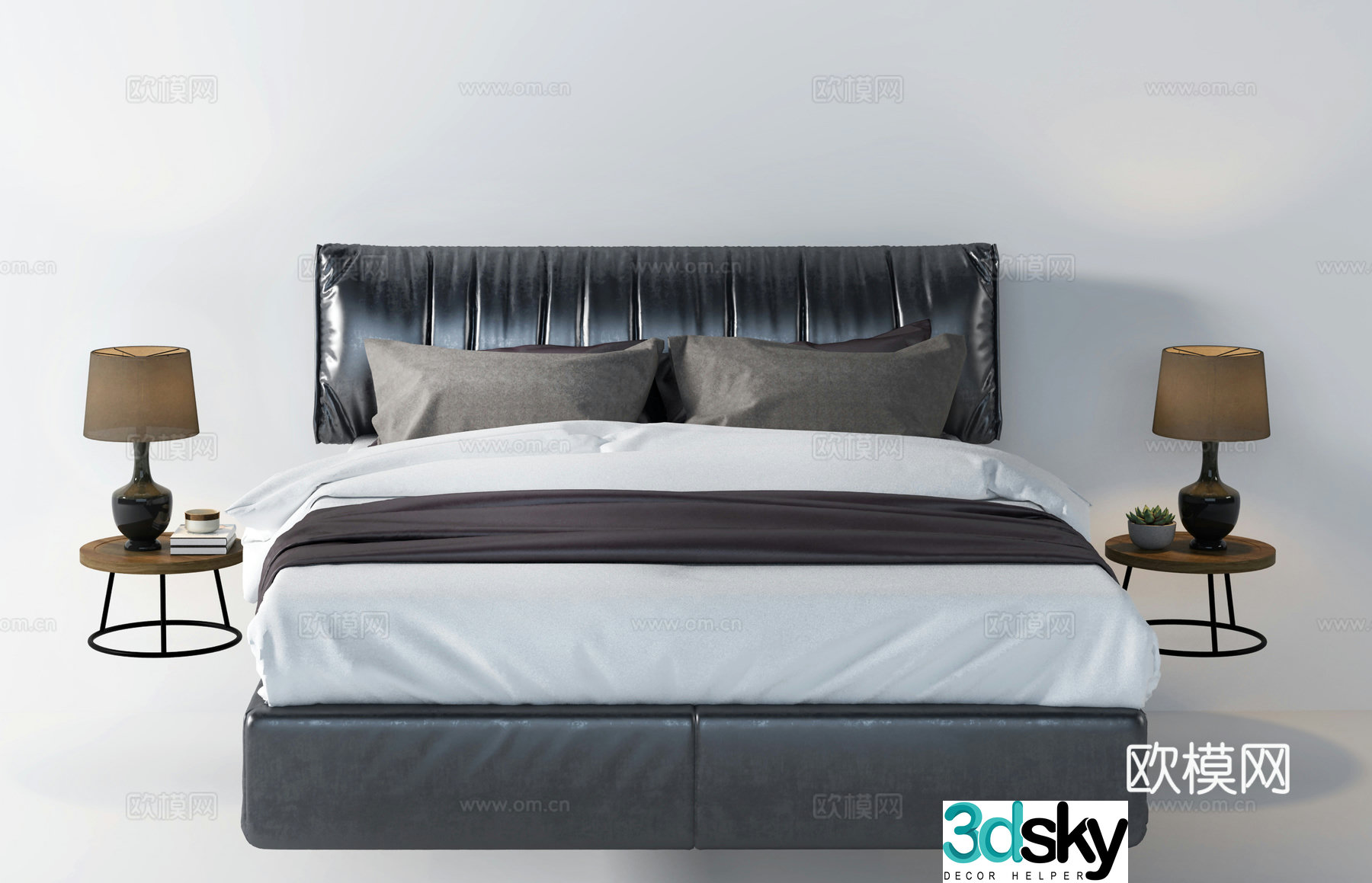 Modern double bed night counter lamp combination 3D model