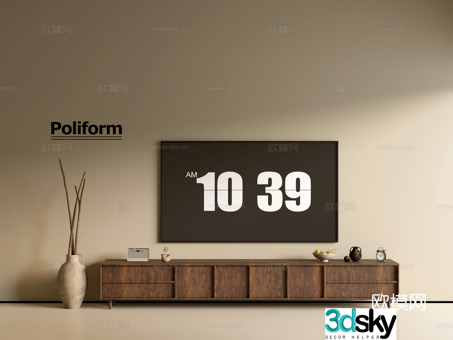 Modern wood grain TV cabinet simple side cabinet chest of drawers low cabinet whole cabinet side cabinet balcony 3D model