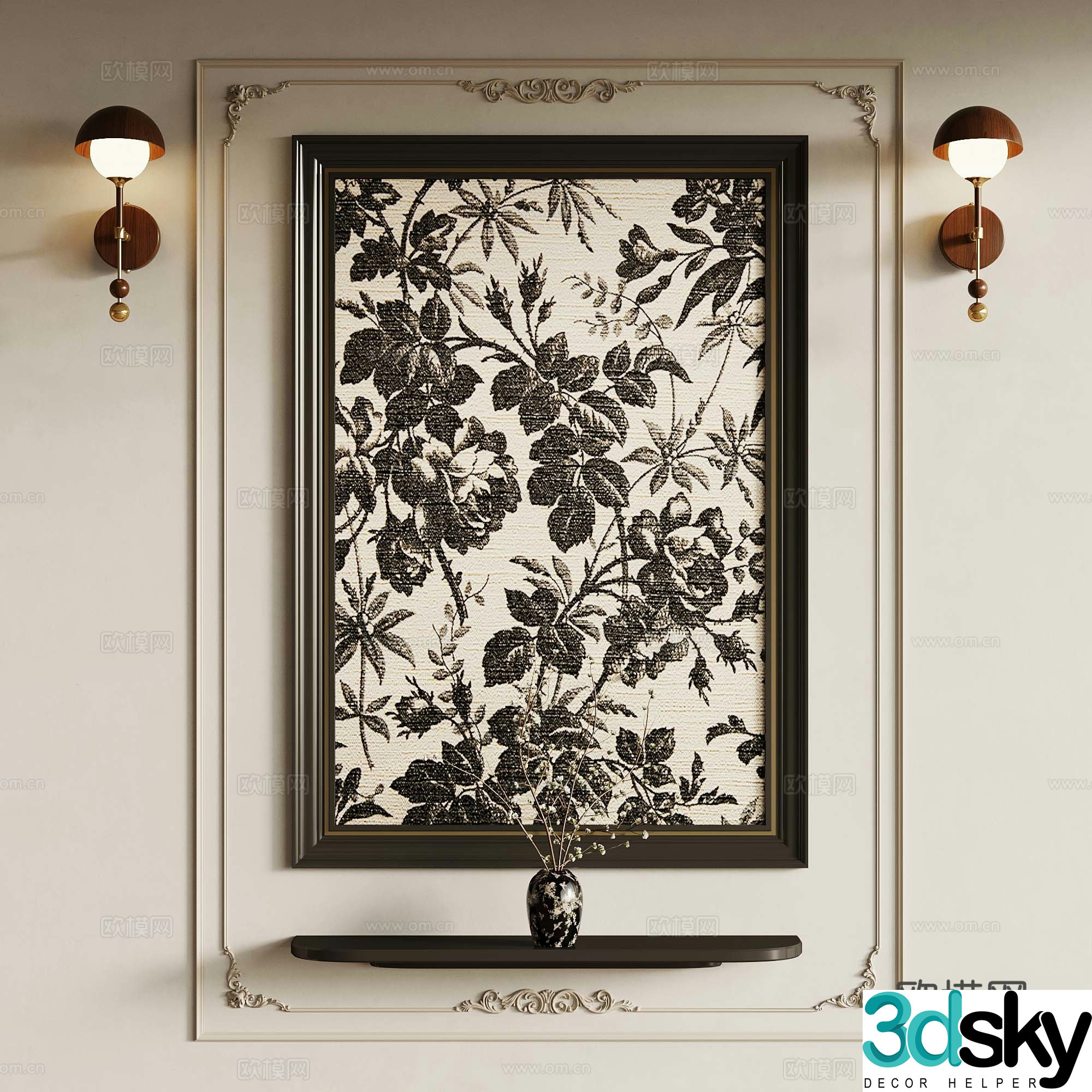 20 French retro medieval style decorative painting French wall light 3d model