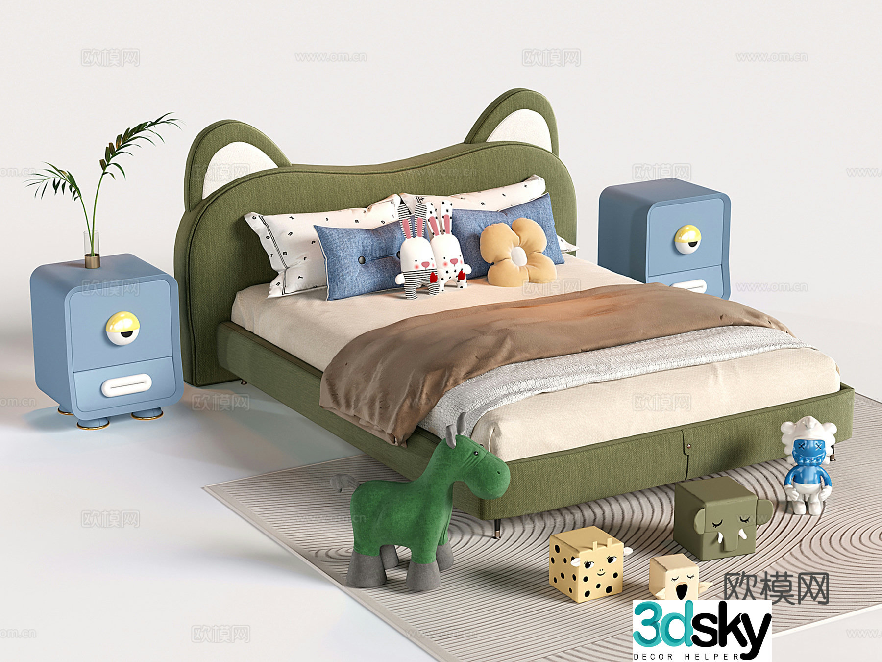Modern children’s bed cartoon bedside table doll toy 3d model