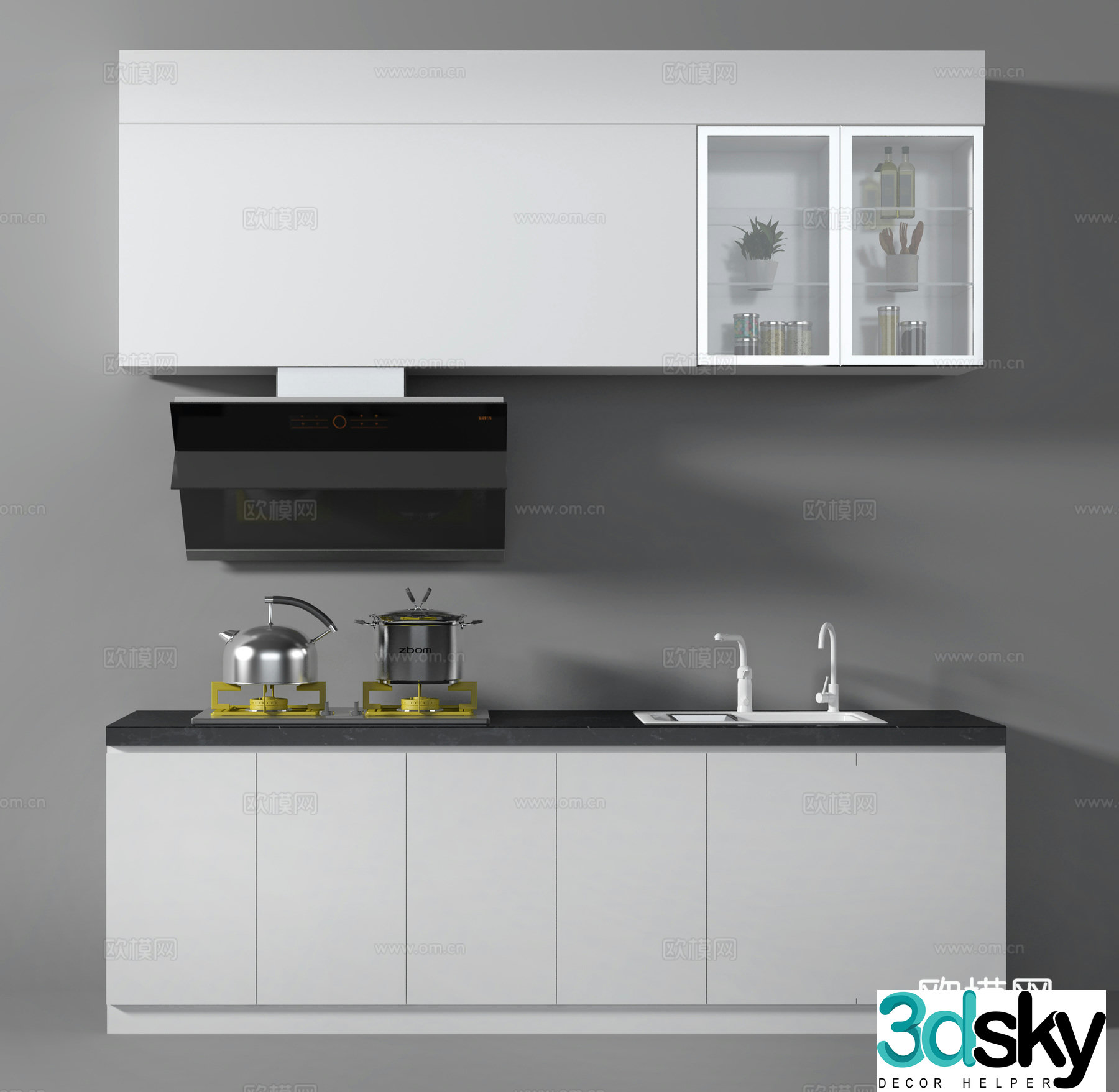 Modern kitchen supplies hanging cabinet combination 3D model