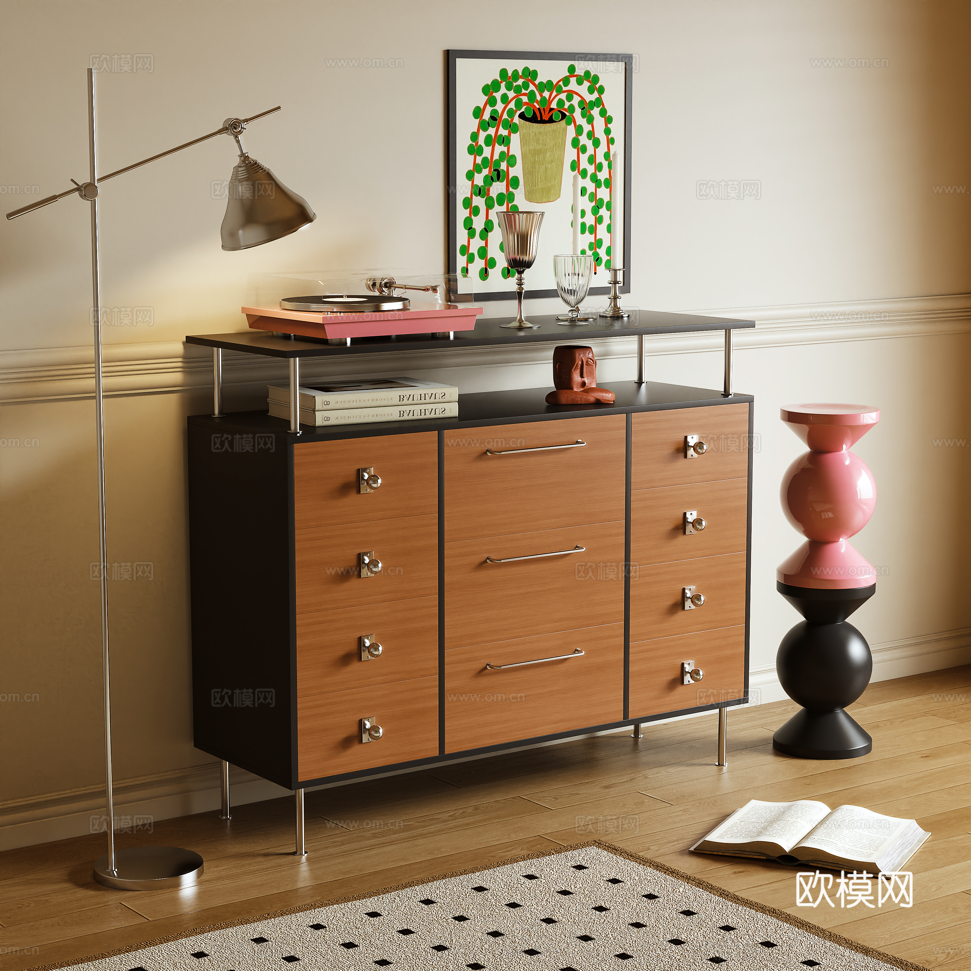 Middle-aged style porch cabinet side cabinet storage cabinet 3d model