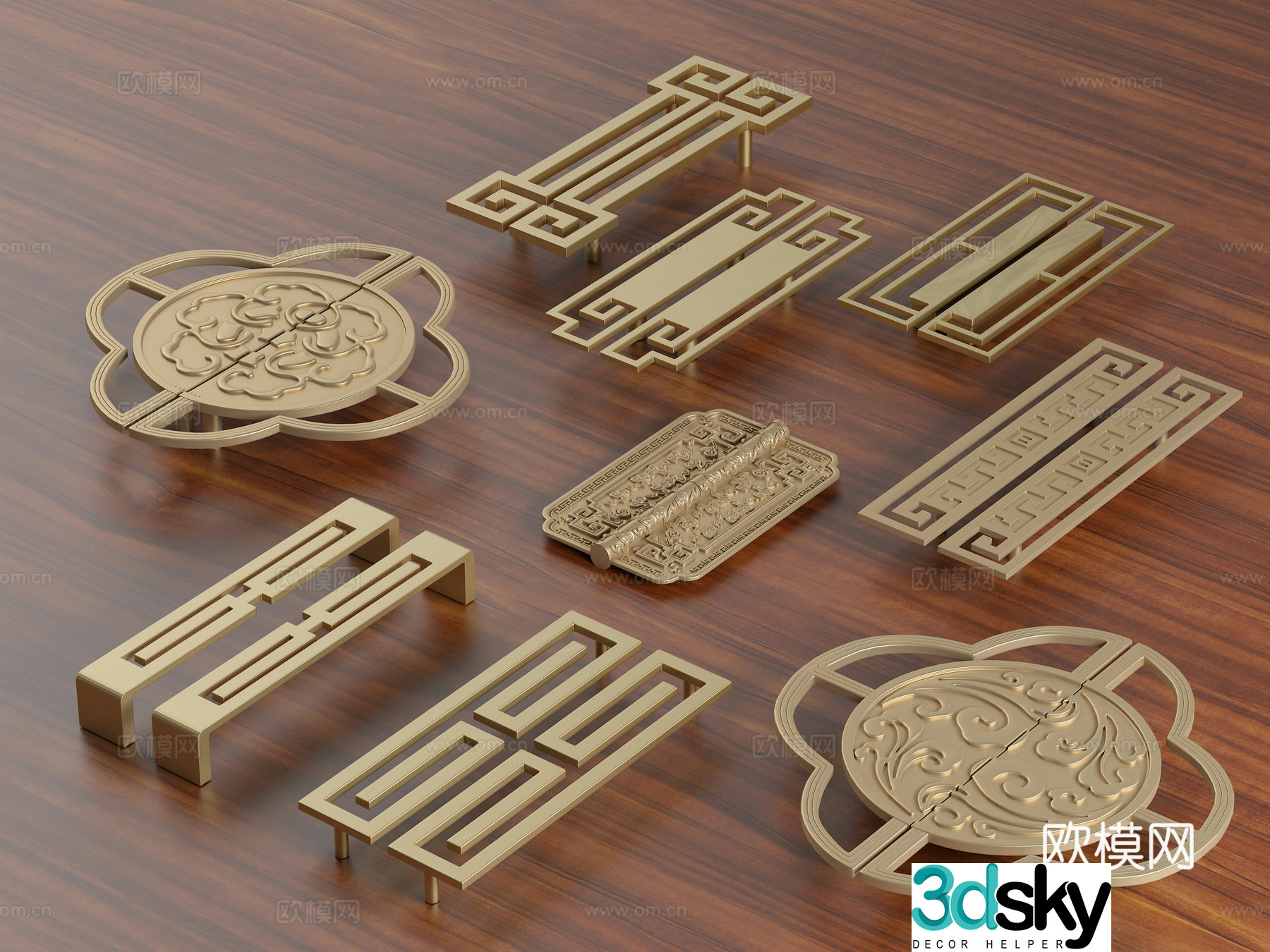 Chinese style handle classical cabinet door handle wardrobe handle cabinet door handle antique folding 3D model