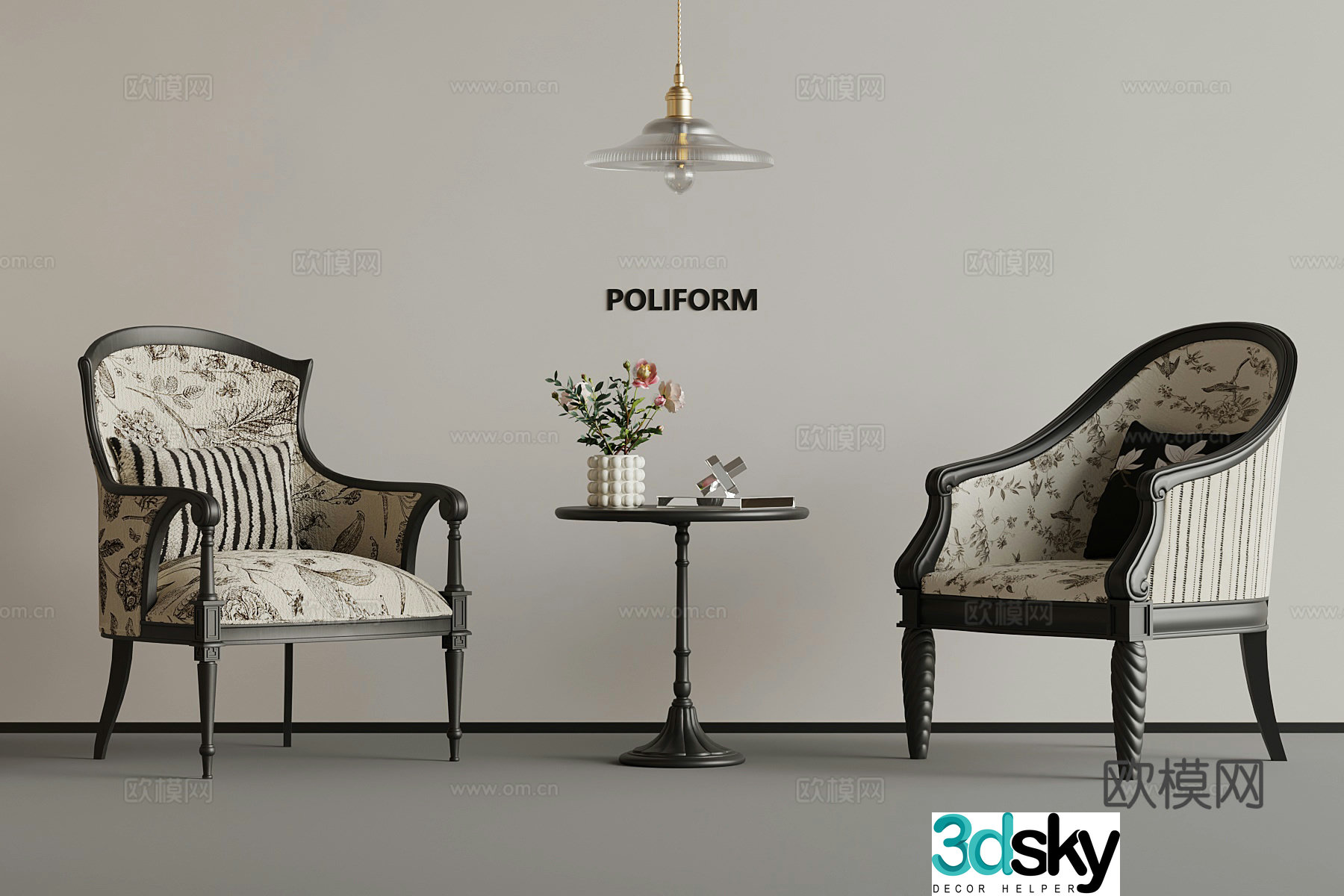 French retro style leisure chair side chandelier 3d model