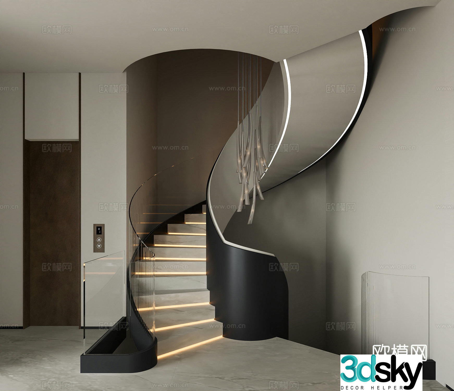 Modern stairs spiral stairs shaped stairs elevators 3d model 3d model