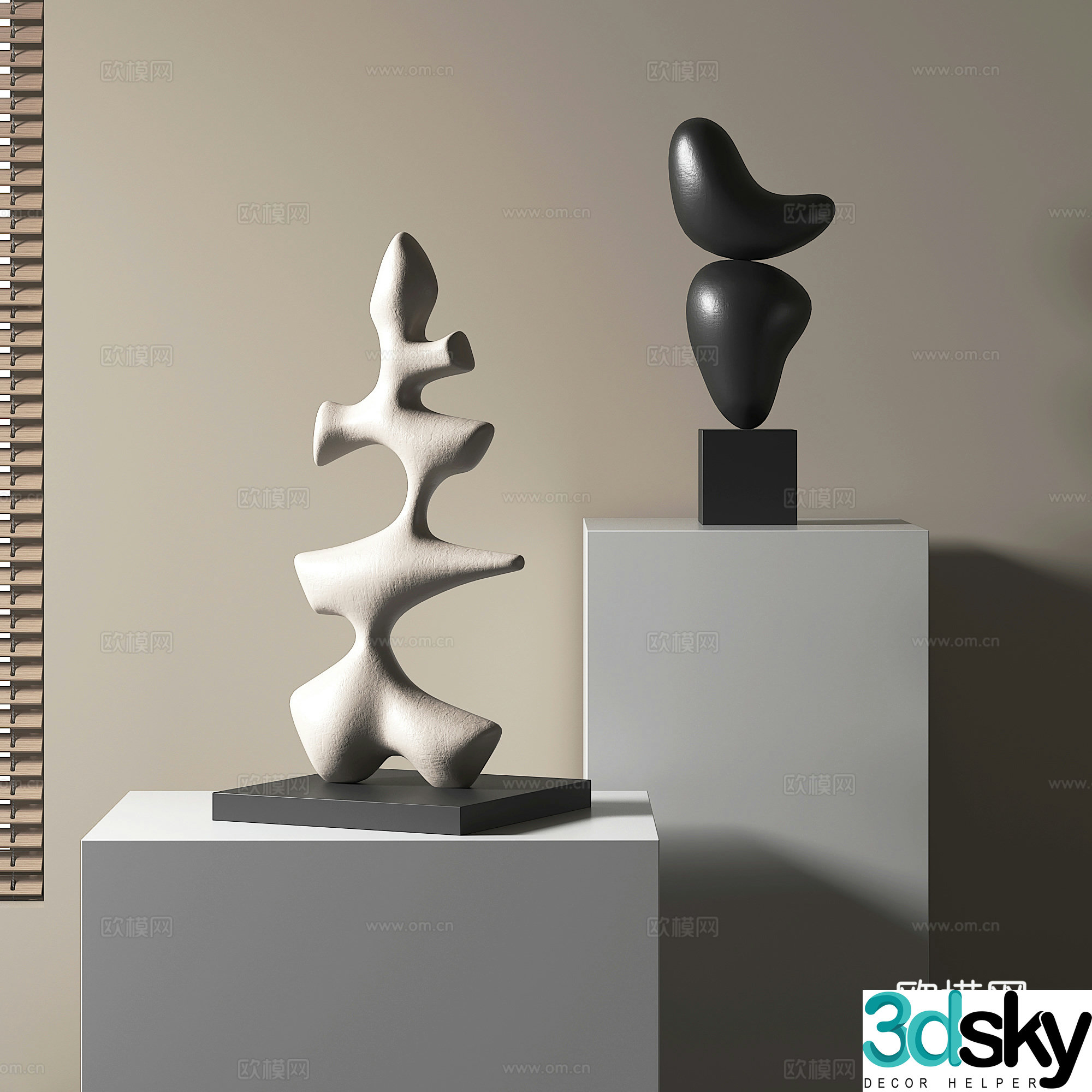 Modern abstract wood carving sculpture 3d model