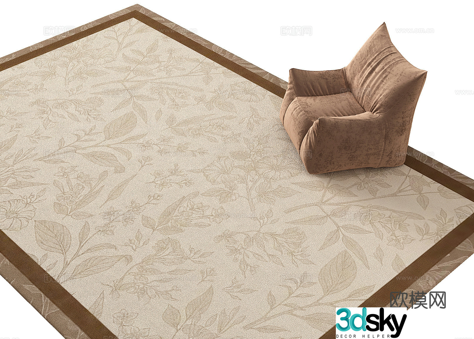 New Chinese style plant pattern living room carpet bedroom carpet tea room carpet 3d model