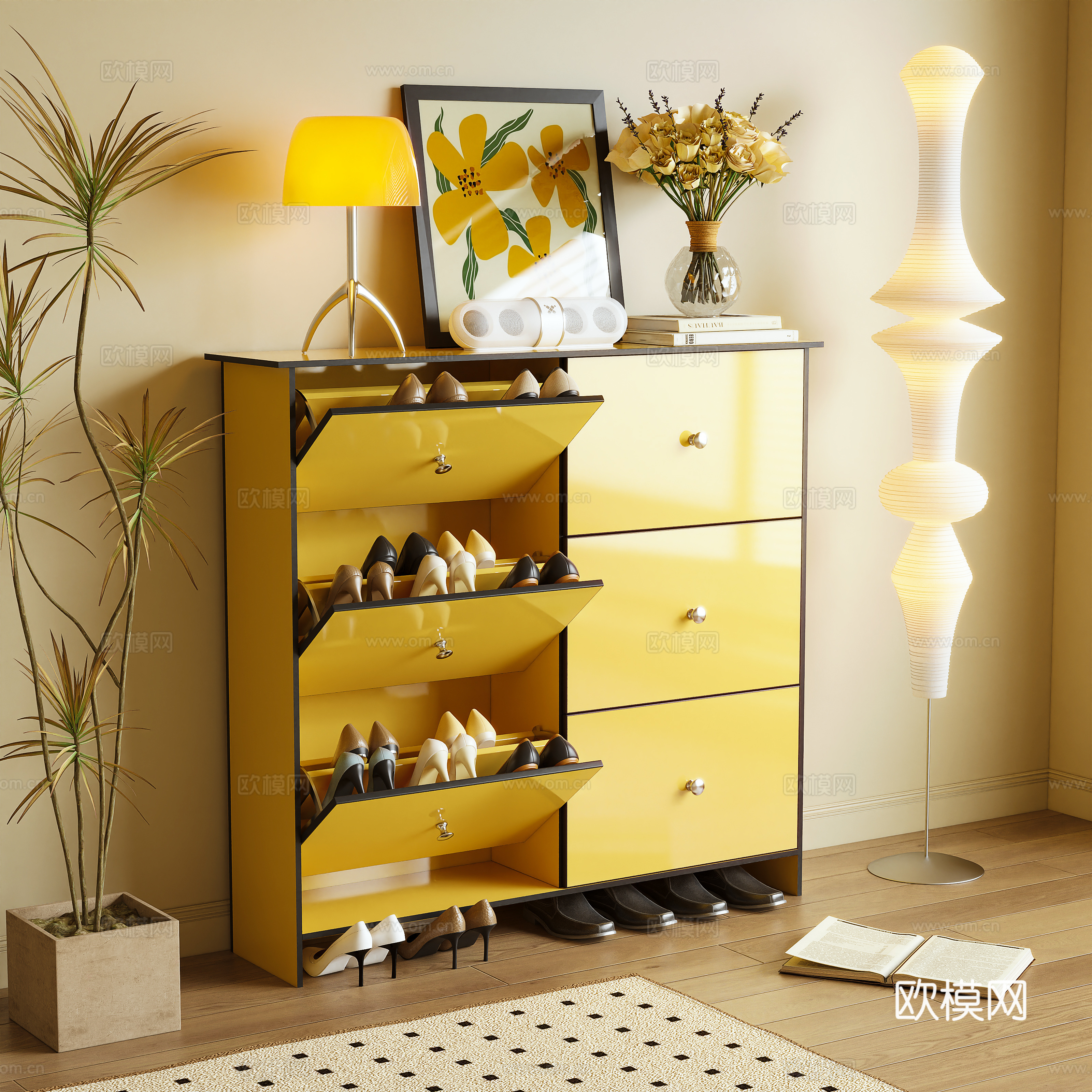 Modern shoe cabinet side cabinet dopamine 3D model