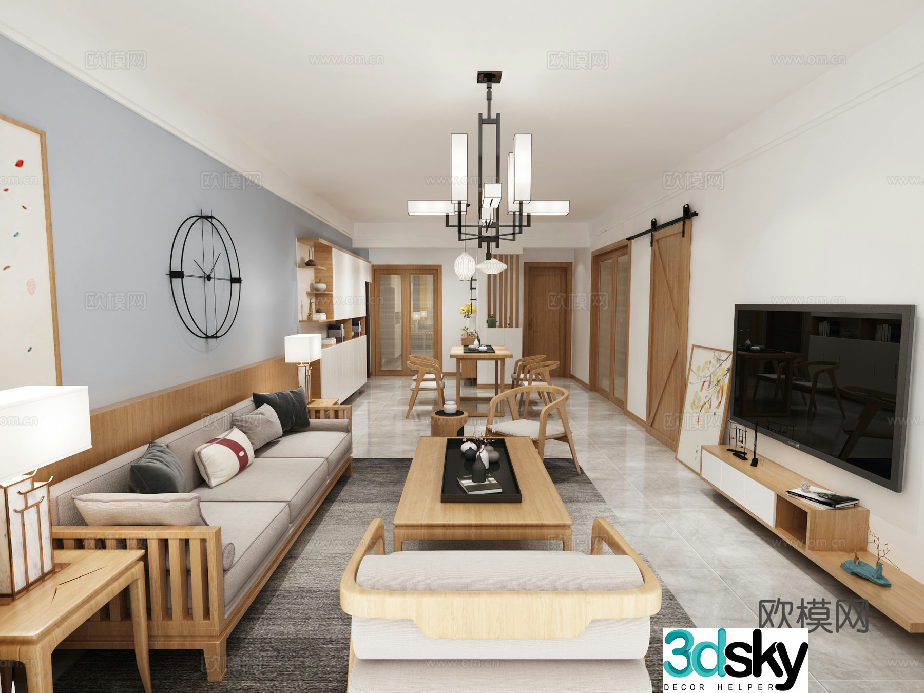 New Chinese style living and dining room 3D model