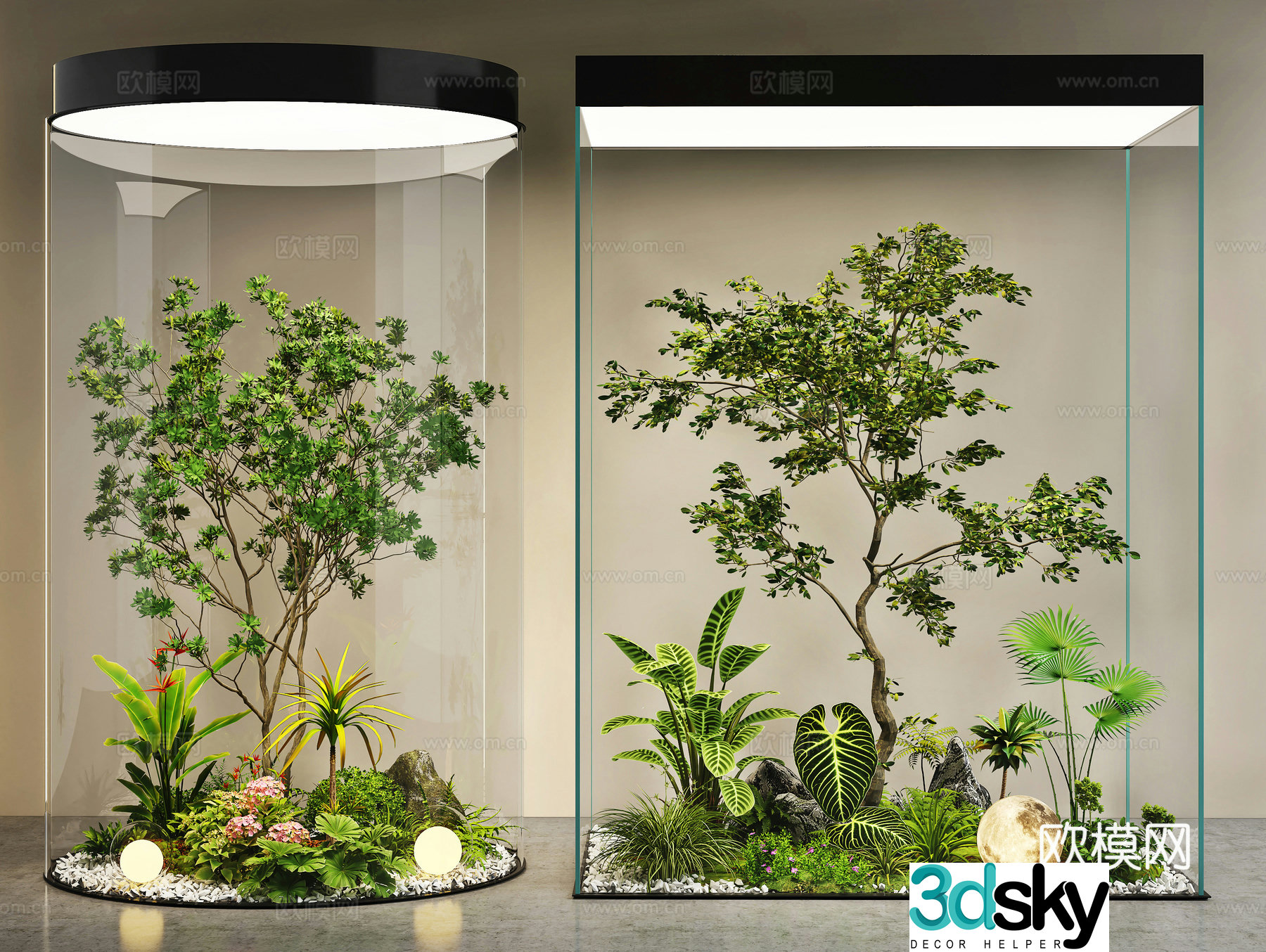 Modern interior landscape Landscape Landscape Tree Plant Heap Glass Cabinet Green Plant Landscape 3D Model