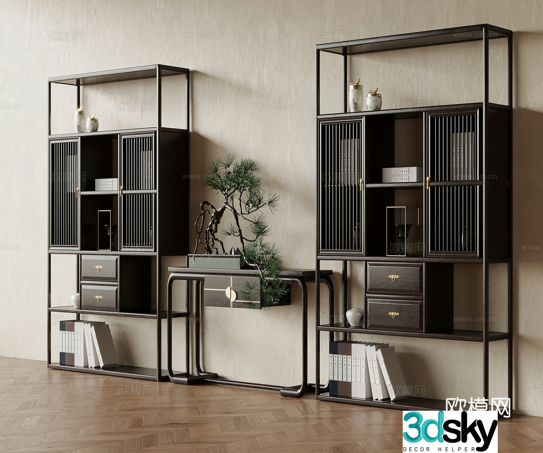 New Chinese style antique shelf storage rack 3D model