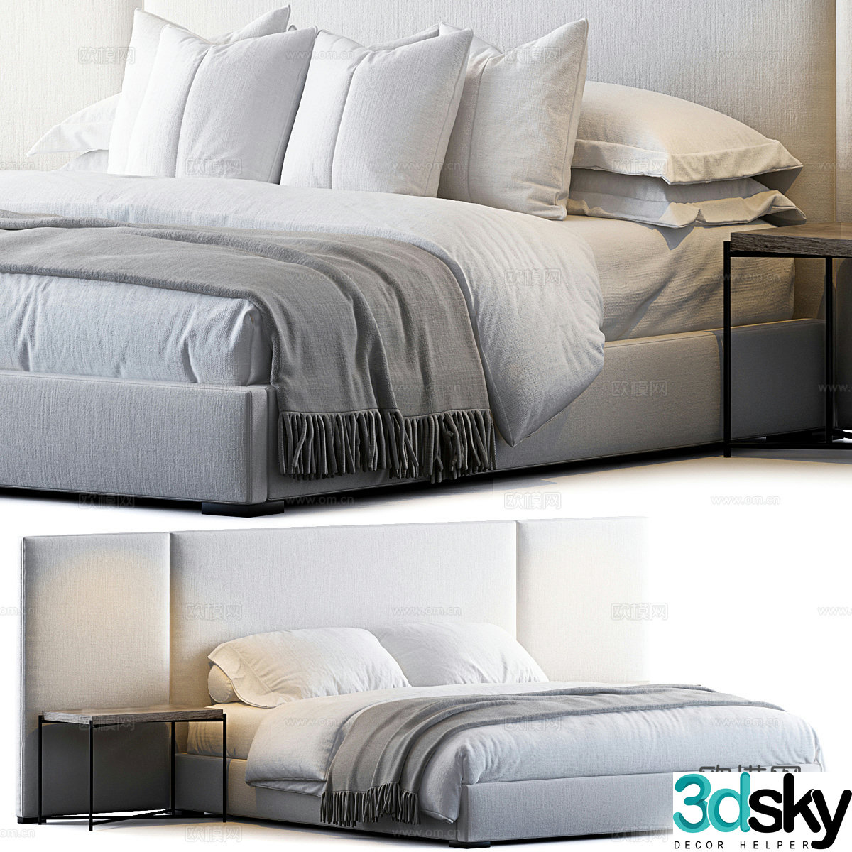 Modern fabric double bed 3d model