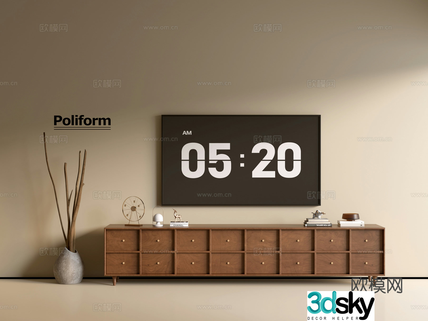 Modern wood grain TV cabinet simple side cabinet chest of drawers low cabinet whole cabinet side cabinet balcony 3D model