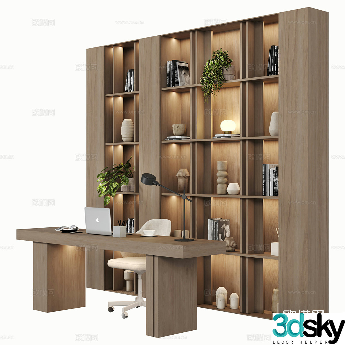 Modern Italian minimalist wooden bookcase 3D model