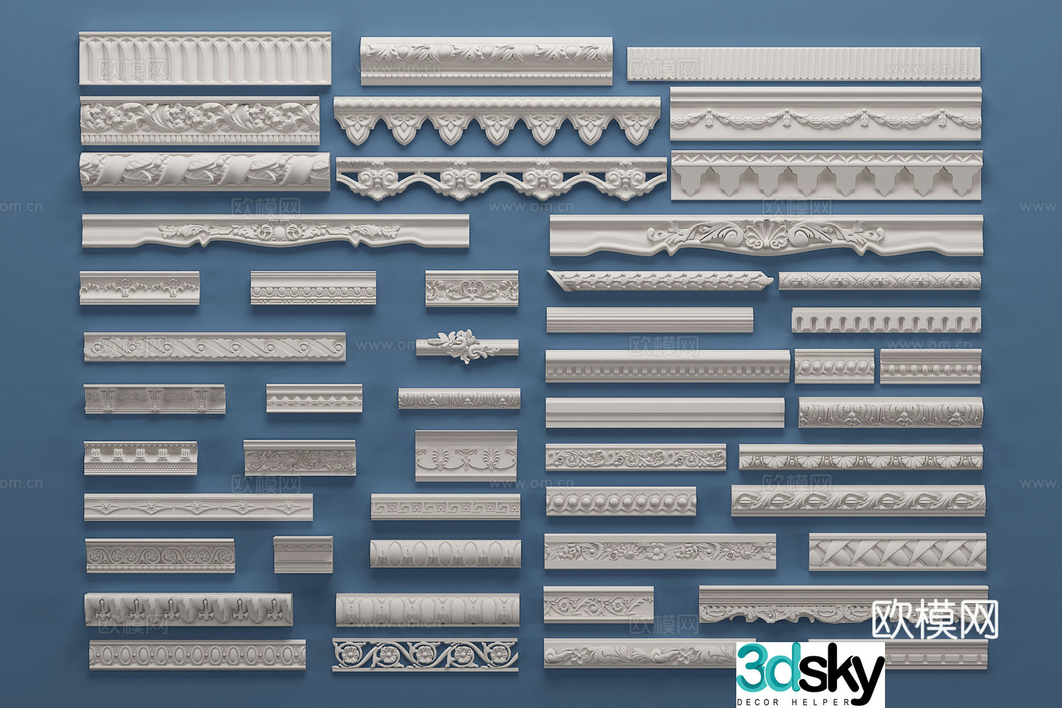 European gypsum carving lines component 3d model