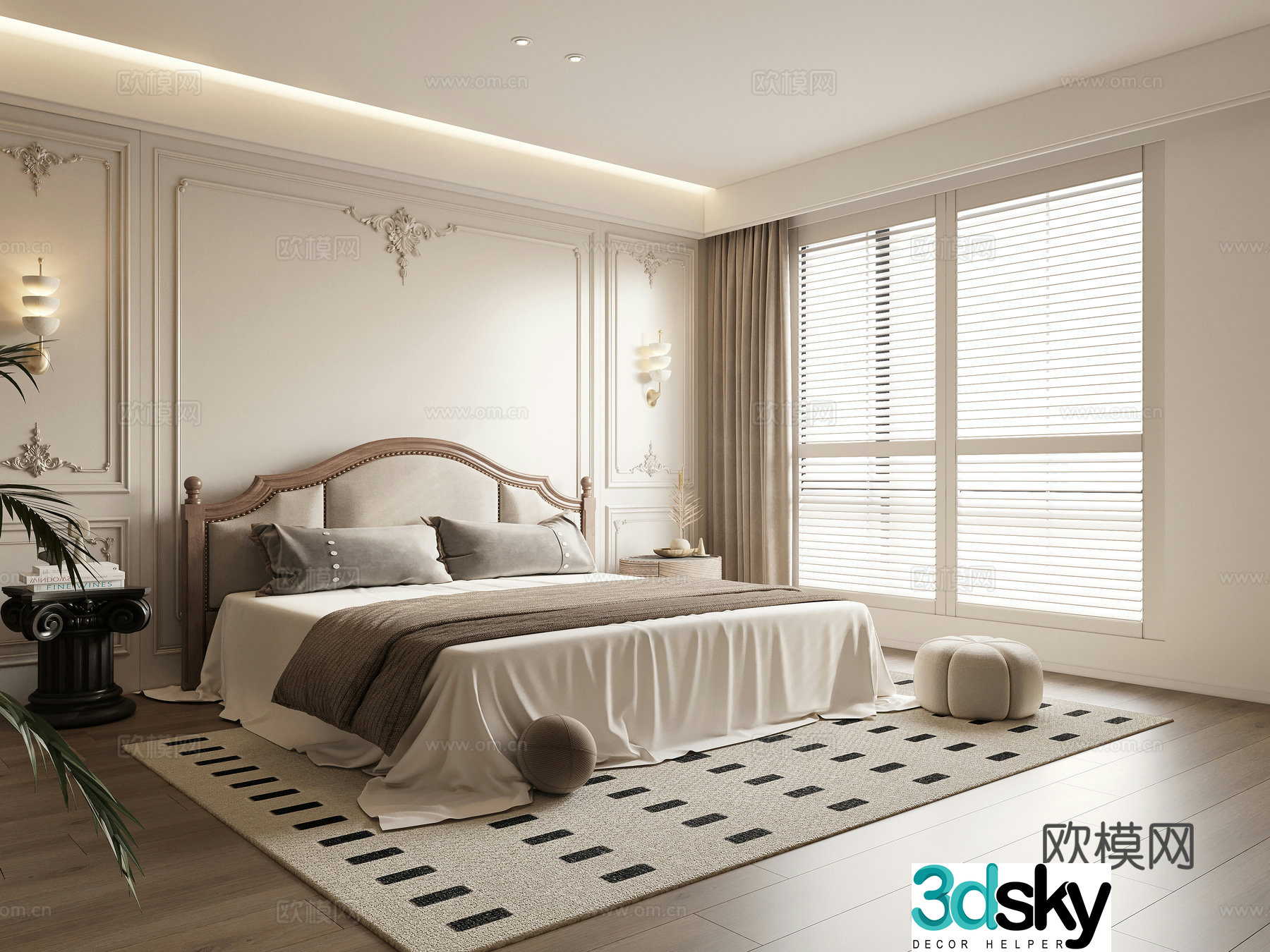 French style old-fashioned bedroom master bedroom second bedroom double bed elderly room 3D model