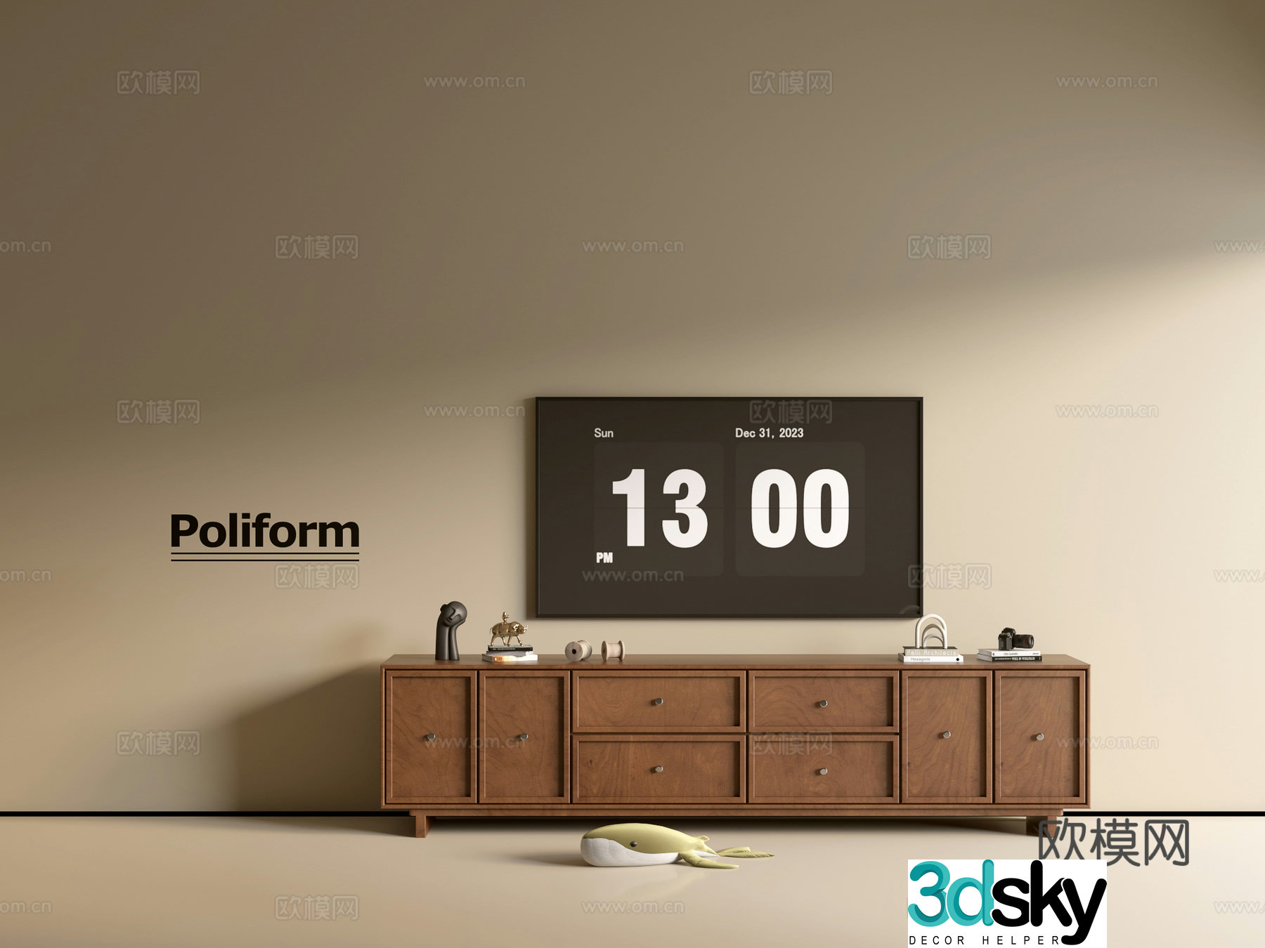 Modern wood grain TV cabinet simple side cabinet chest of drawers low cabinet whole cabinet side cabinet balcony 3D model