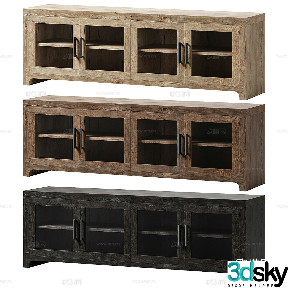 Modern industrial style wooden TV cabinet 3D model