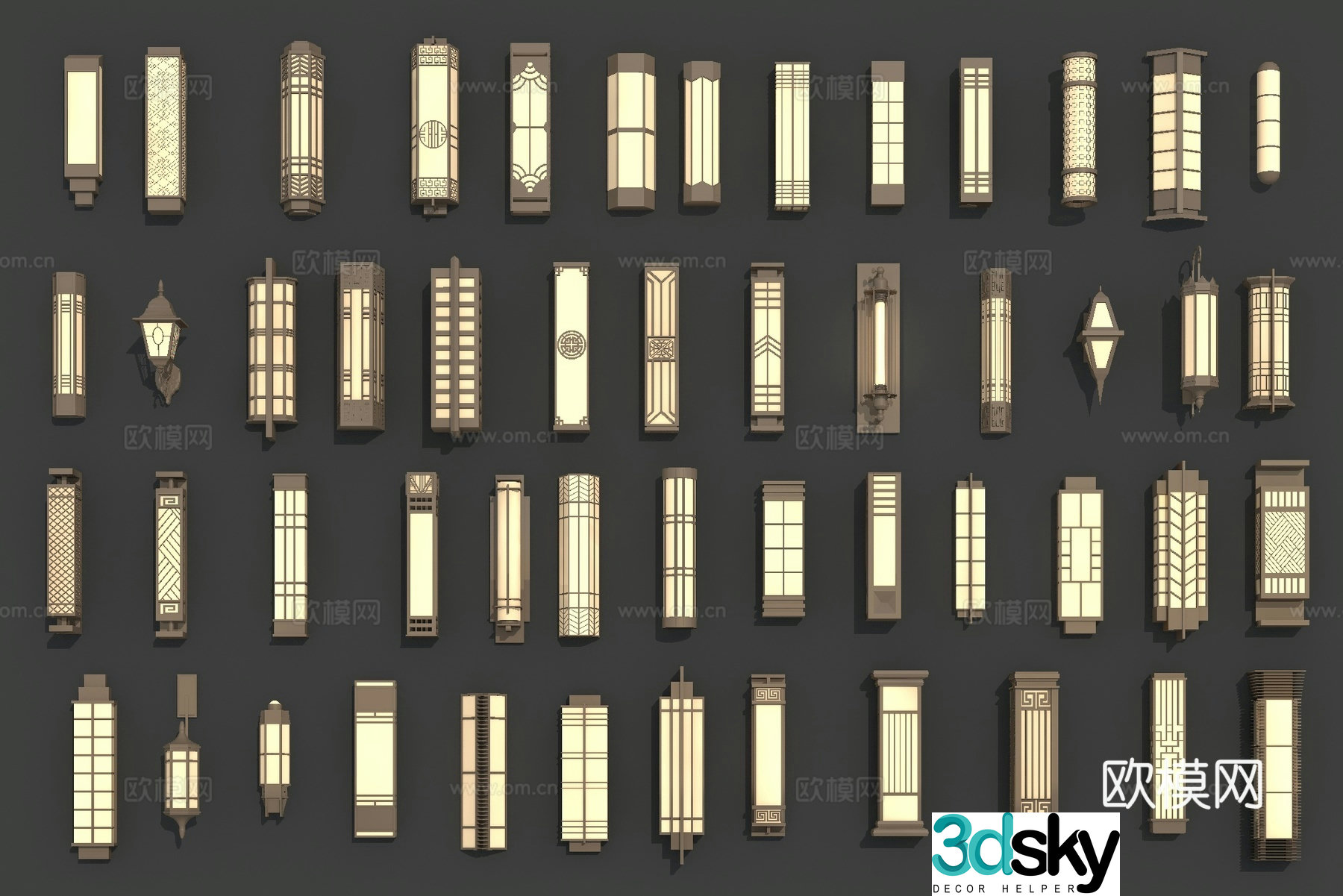 Chinese style lamp wall lamp column lamp 3d model