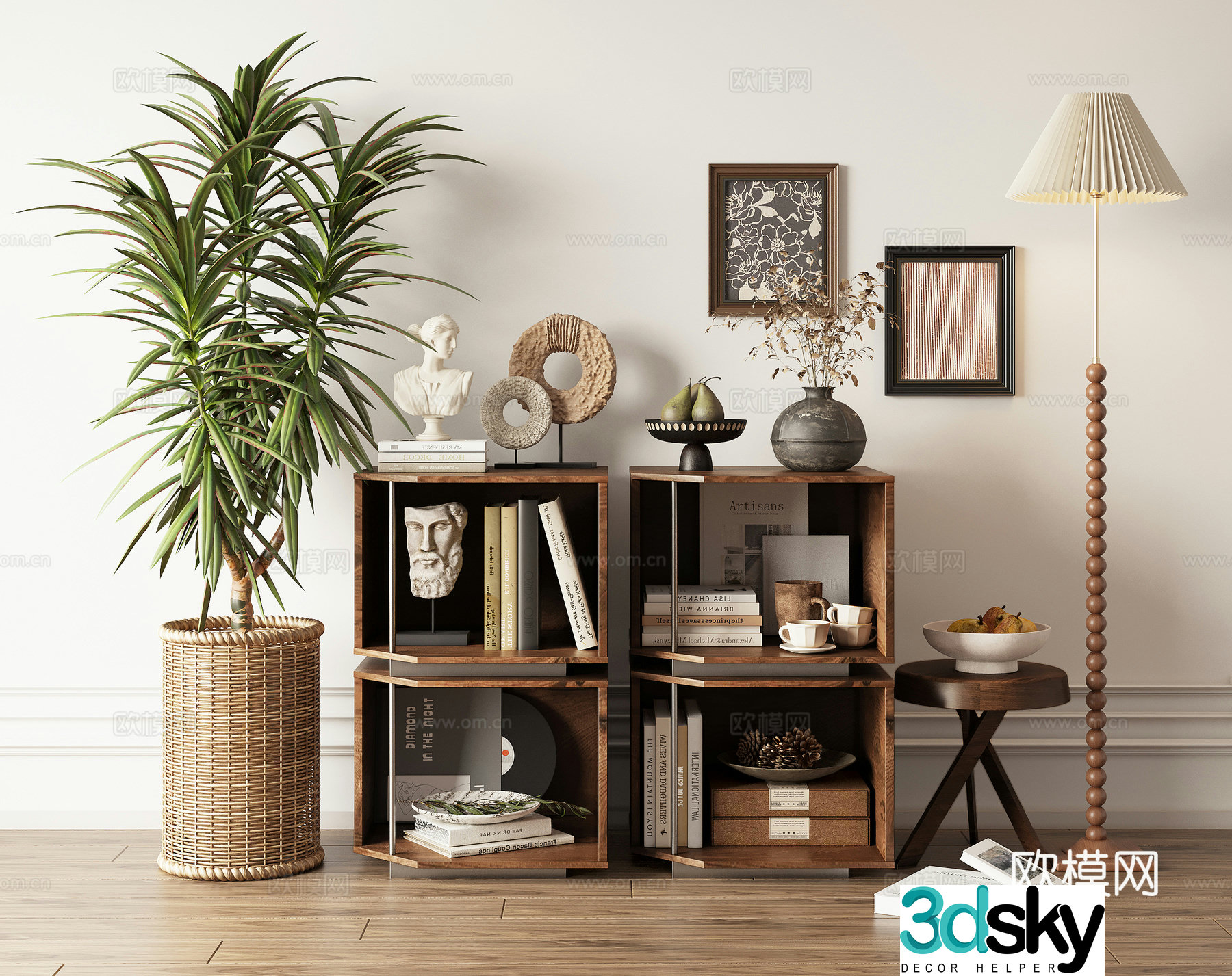 Low cabinet chest of cabinets decorative cabinet desktop ornaments potted plant floor lamp green plant bookcase wine cabinet storage cabinet 3d model