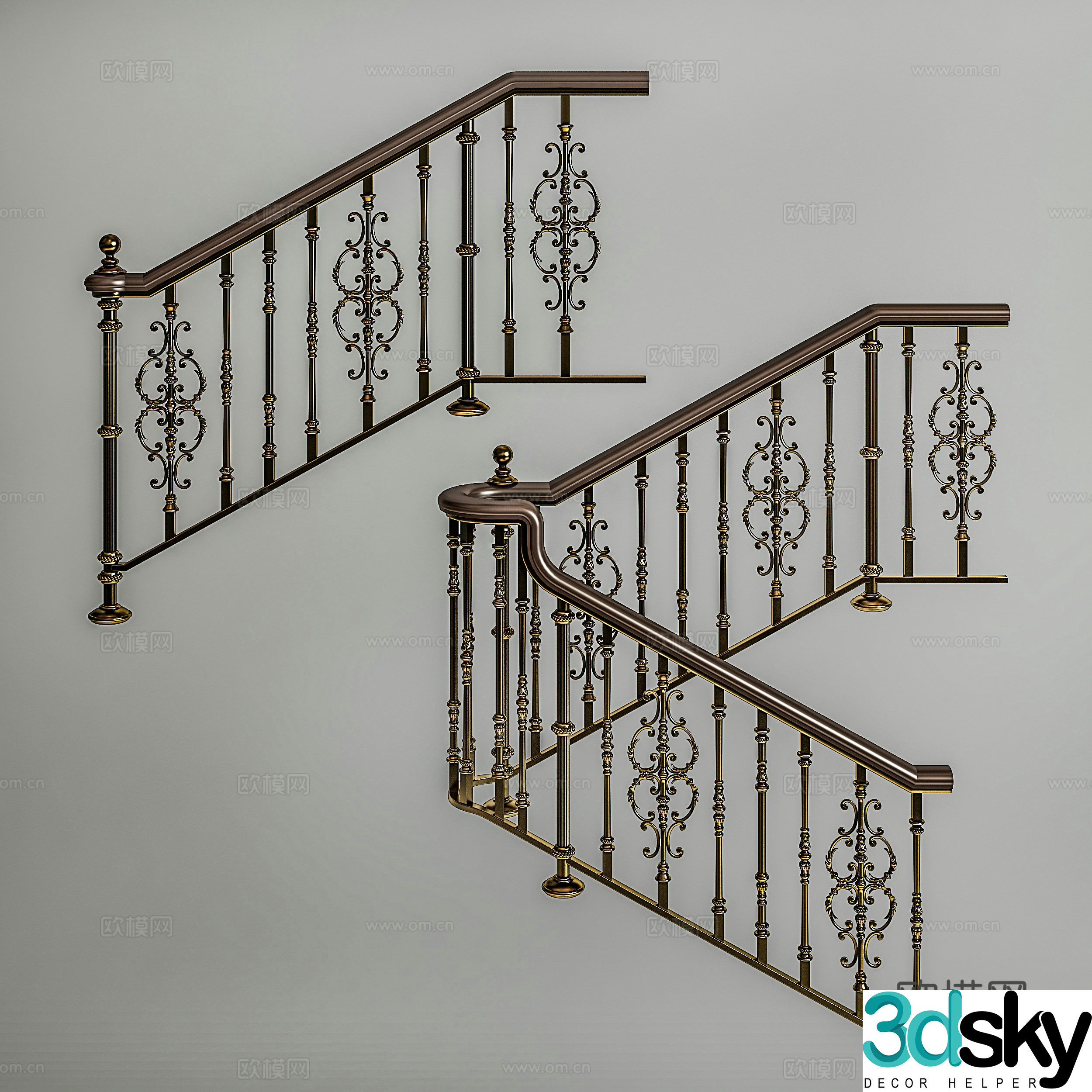 Modern wrought iron handrail staircase 3d model
