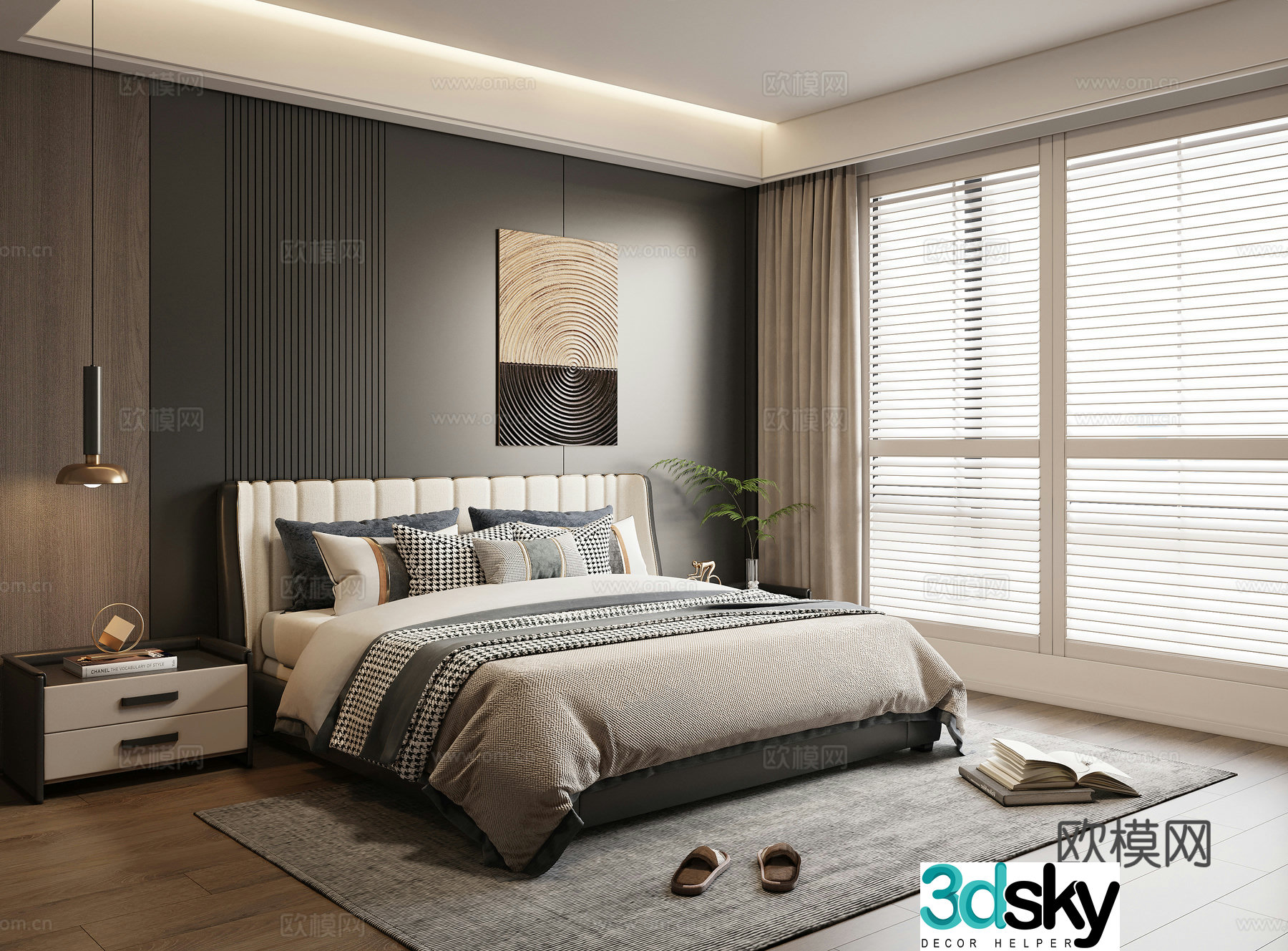 Modern bedroom premium gray bedroom second bedroom double bed 3d model
