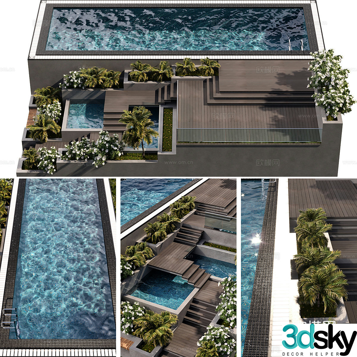 Modern Italian courtyard swimming pool 3d model