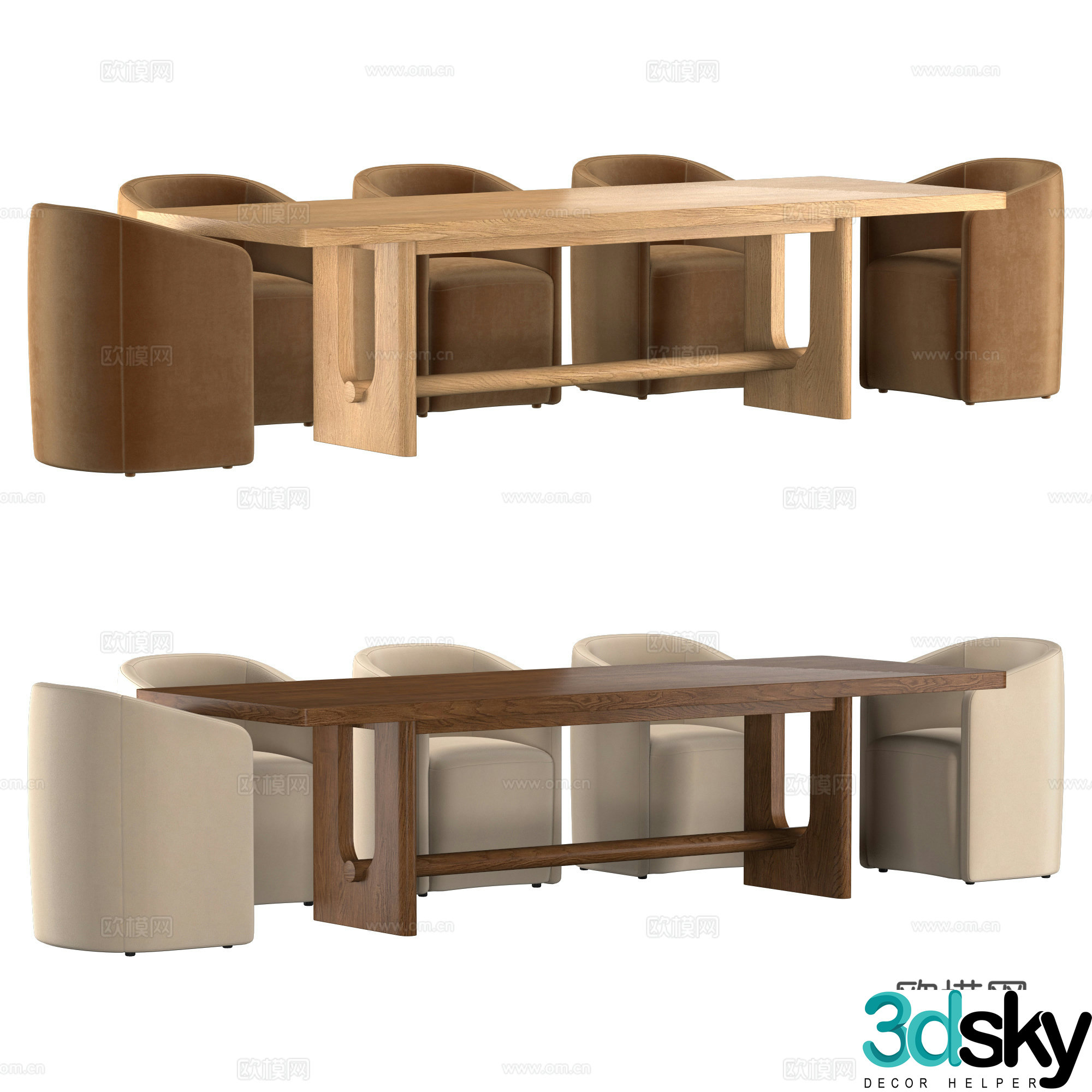New Chinese style Wasabi long dining table and chair 3D model