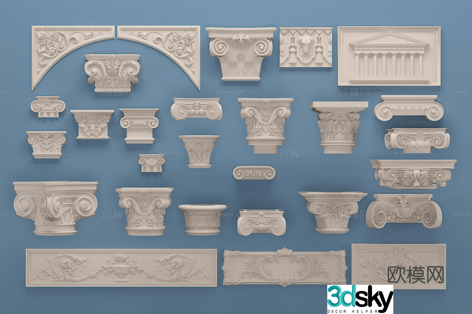 European simple gypsum roman column carved stigma 3d model