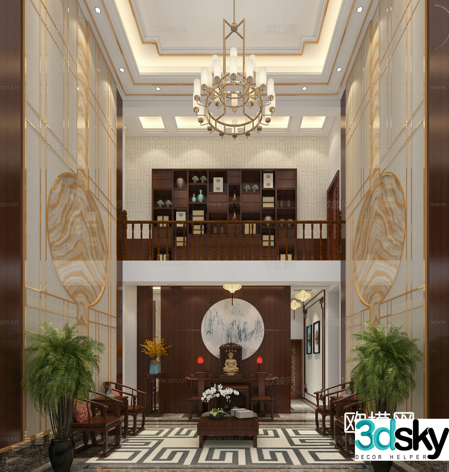 New Chinese style loft living room Buddhist hall 3d model