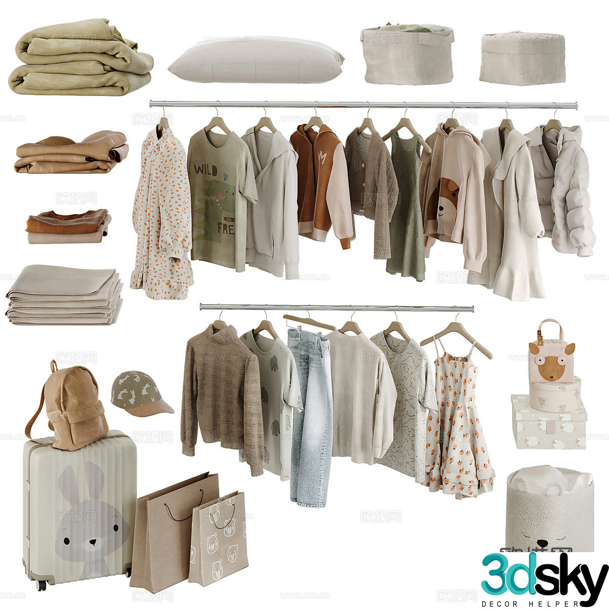 Modern cream style children’s clothing 3d model