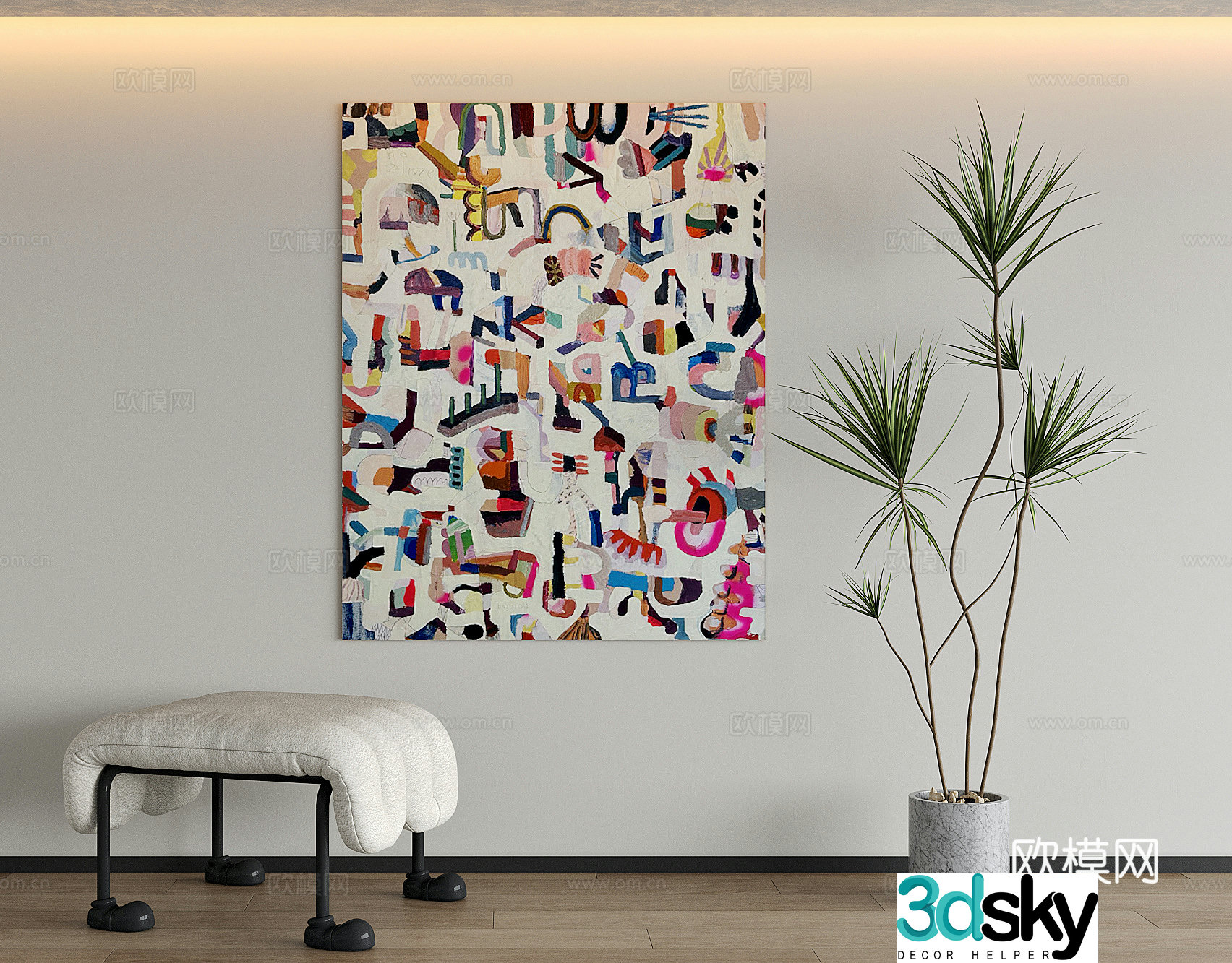 Modern abstract hanging painting 3d model