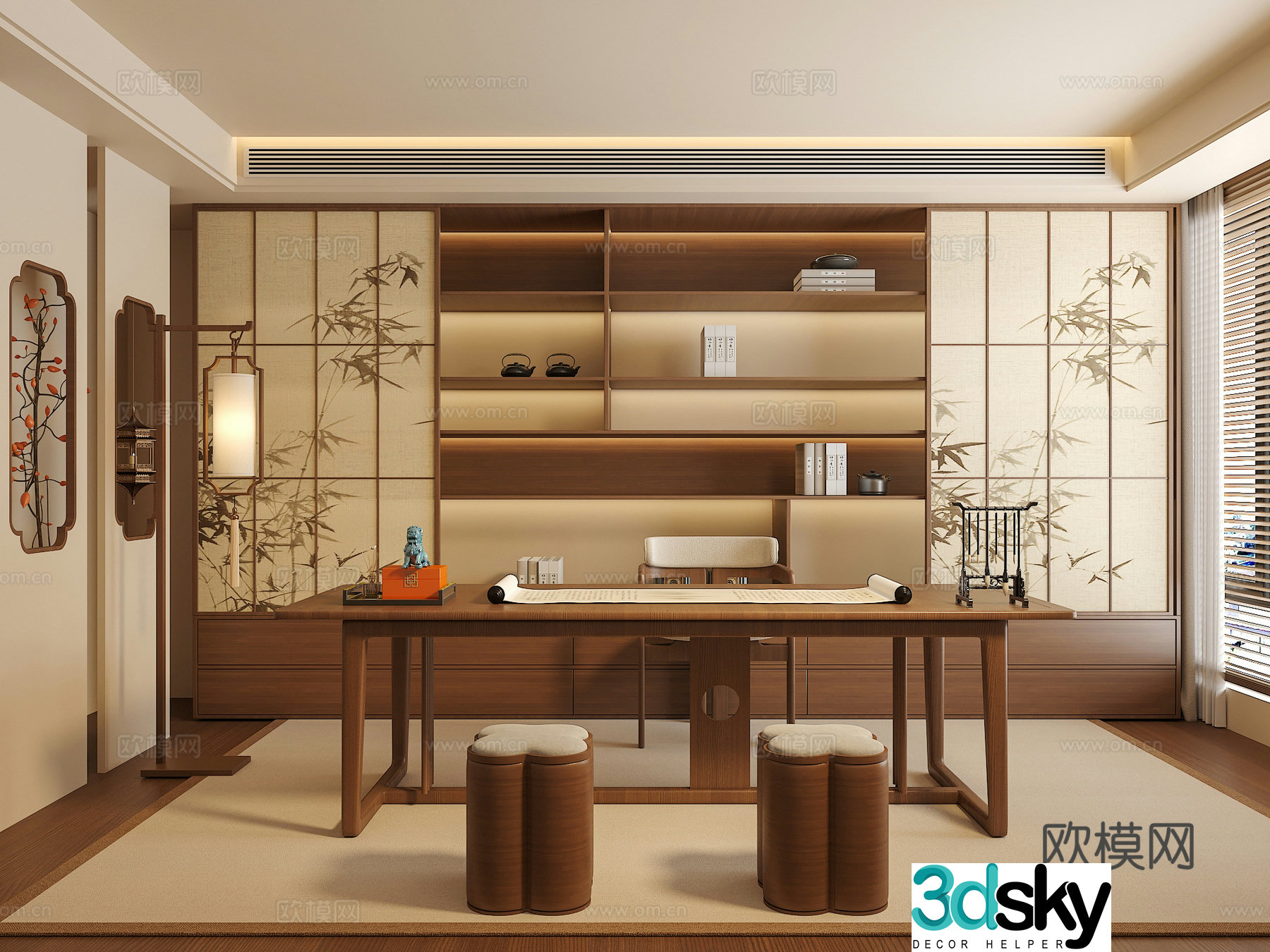 Song’s medieval style study book seat combination floor lamp book jewelry ornaments bookcase 3D model