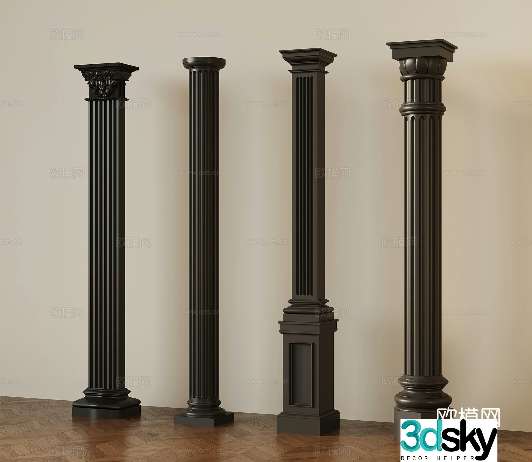 European Roman column carved style 3d model