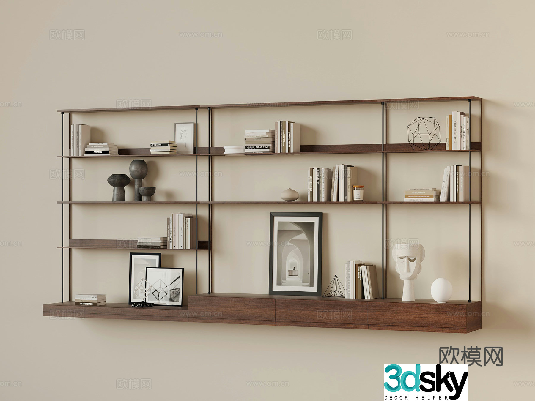 Middle-aged bookshelf Shelf Book Ornament 3D Model