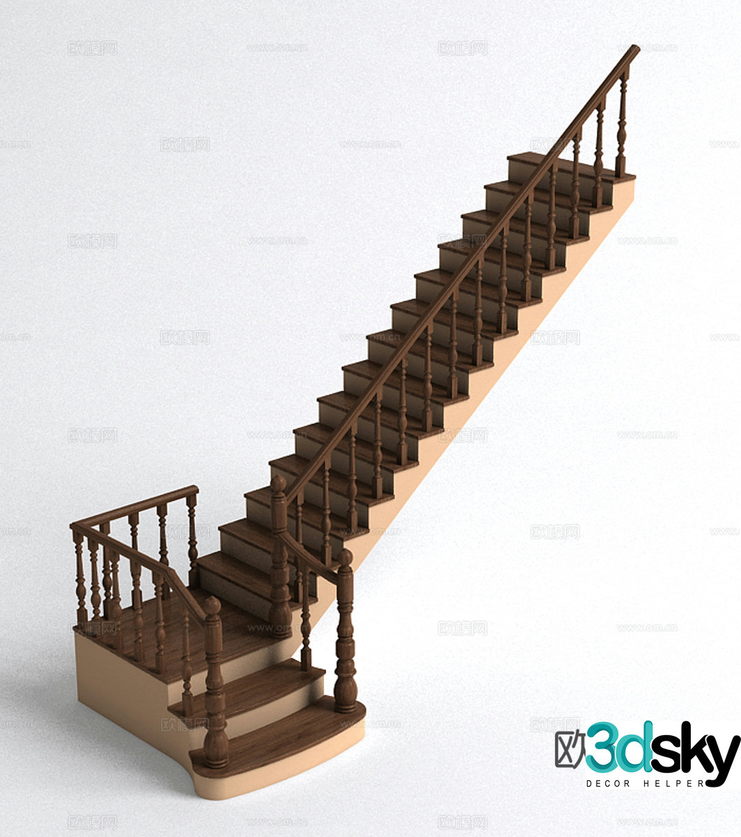 American staircase wooden staircase 3d model