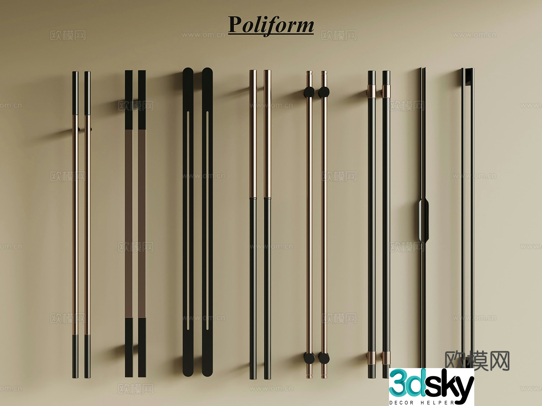 Modern wardrobe handle long handle 3d model