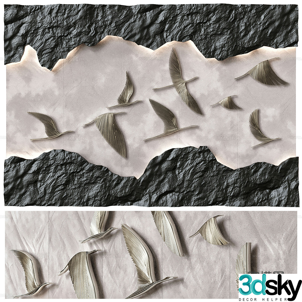 New Chinese style light luxury bird bas-relief hanging decoration 3D model