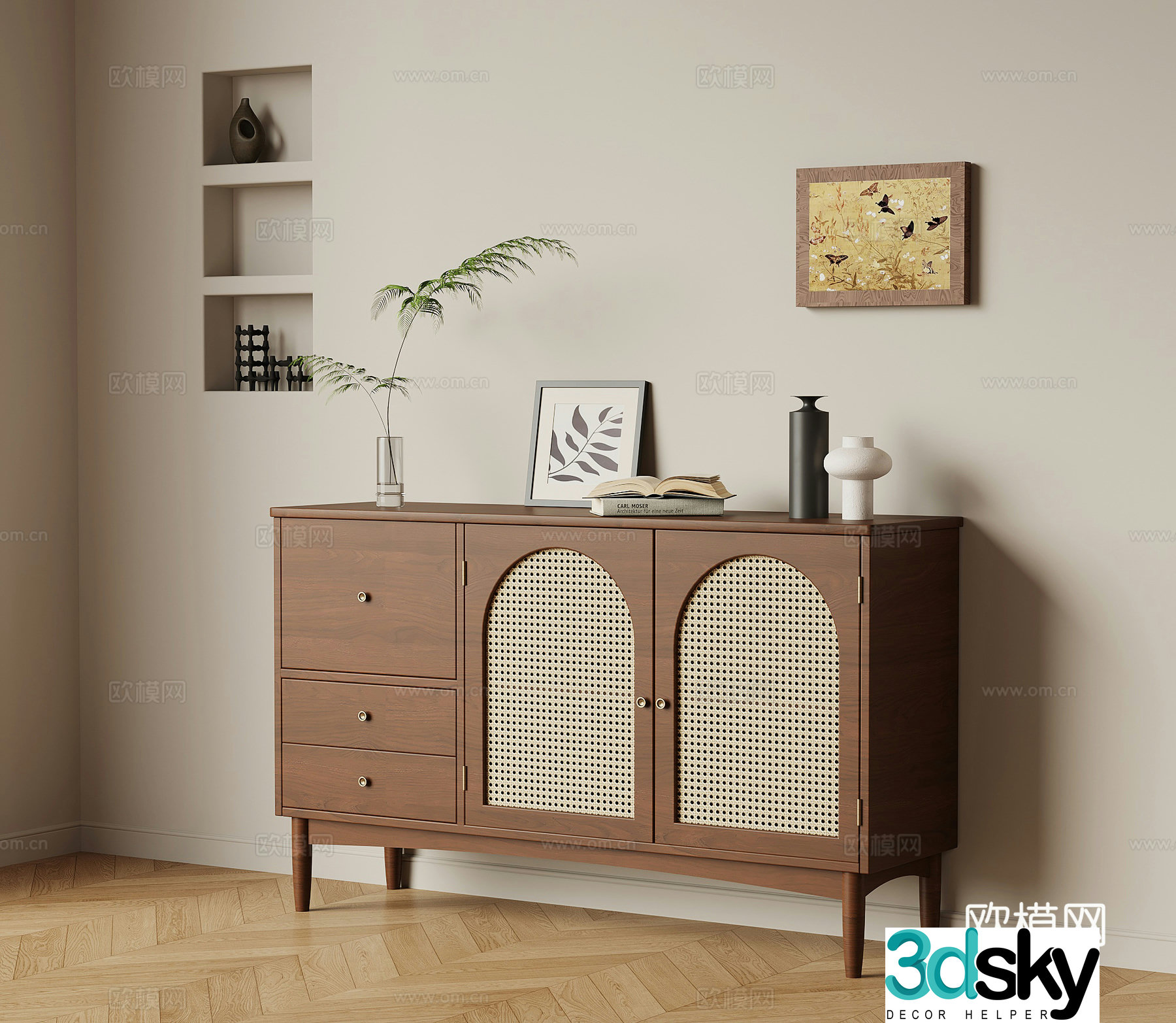 French retro entrance cabinet side cabinet 3D model