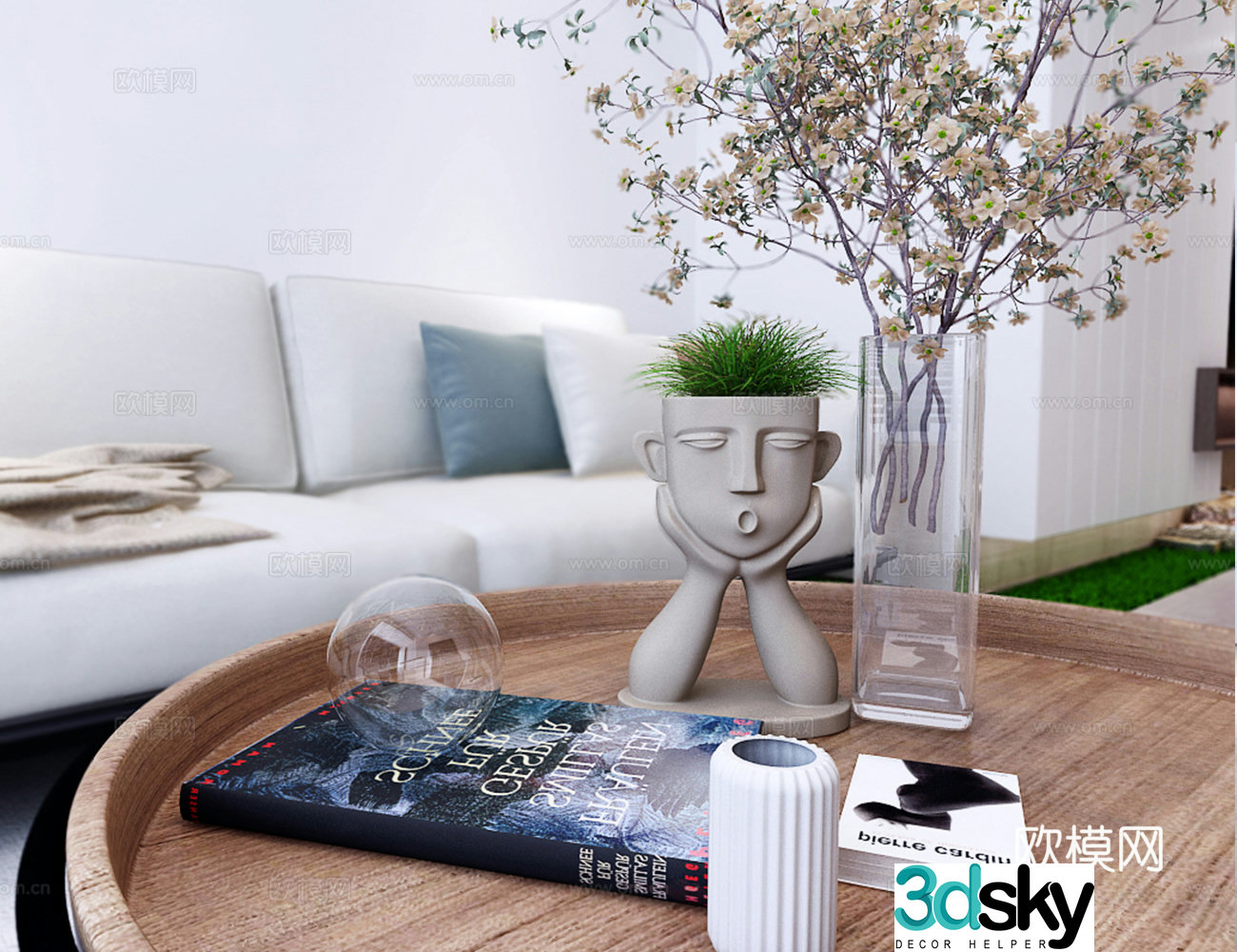 Nordic living restaurant sofa coffee table carpet TV cabinet 3d model